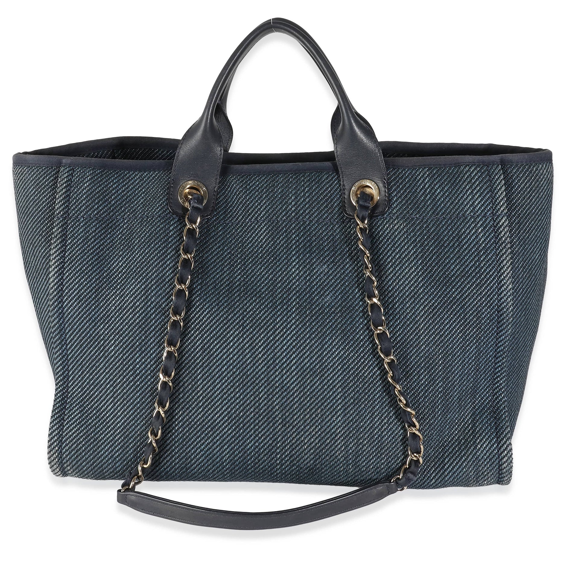 Chanel Navy Blue Woven Straw Raffia Medium Deauville Tote