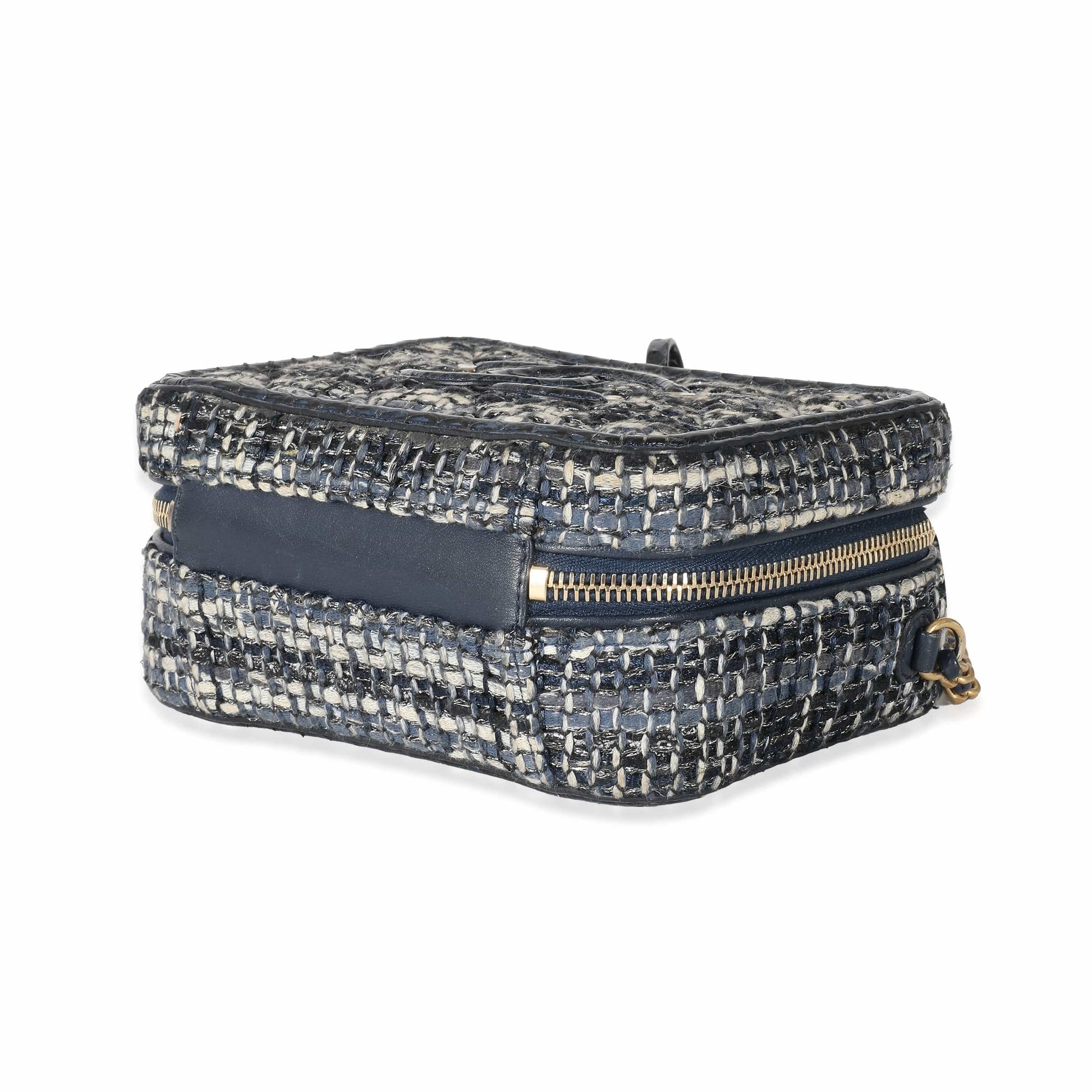 Chanel Navy Tweed Snakeskin Small CC Filigree Vanity Case