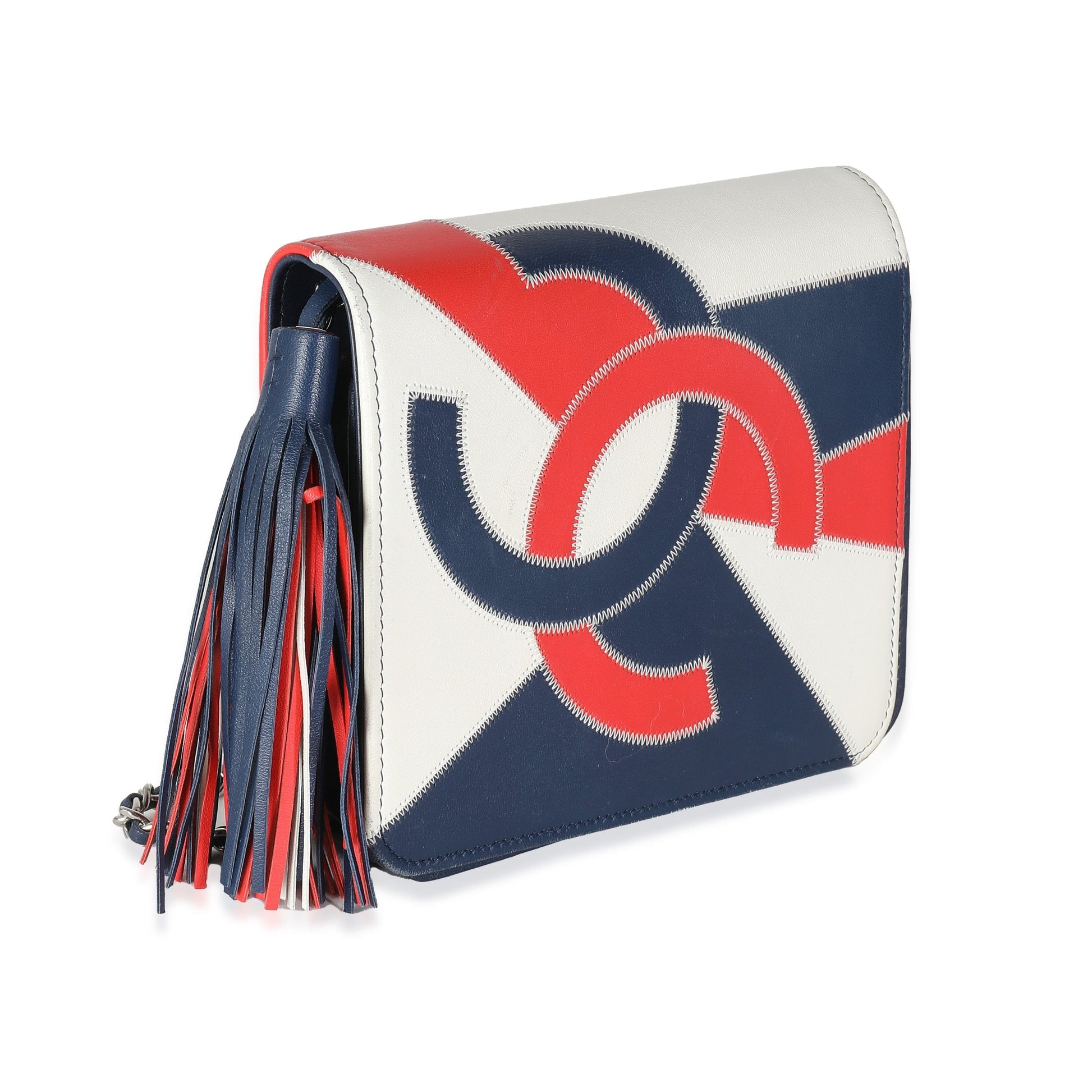 Chanel Red Blue White Lambskin Patchwork CC Flap Bag