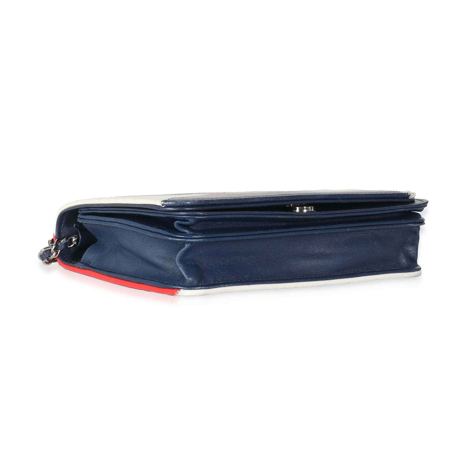 Chanel Red Blue White Lambskin Patchwork CC Flap Bag