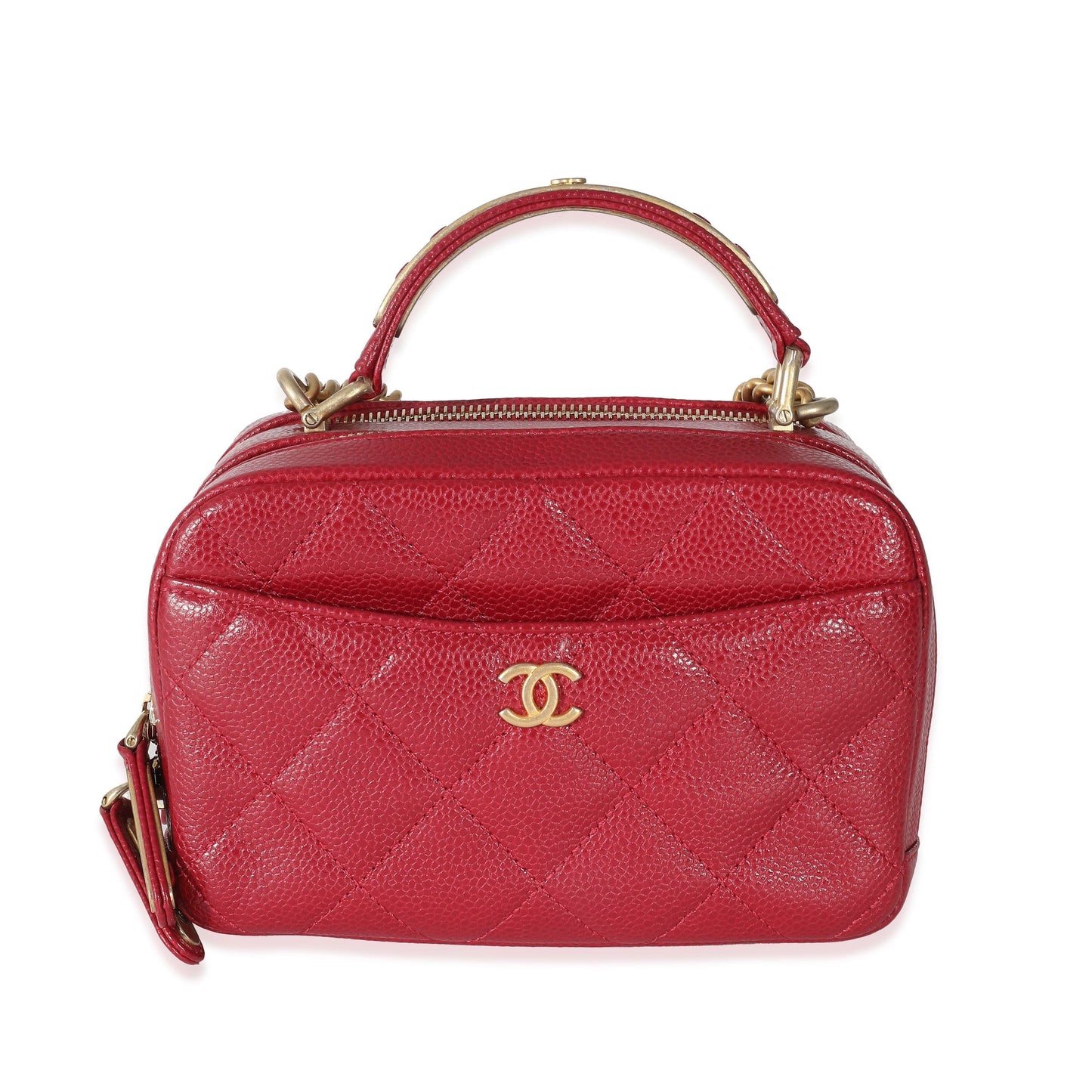Chanel Red Quilted Caviar Carry Around Mini Bowling Bag