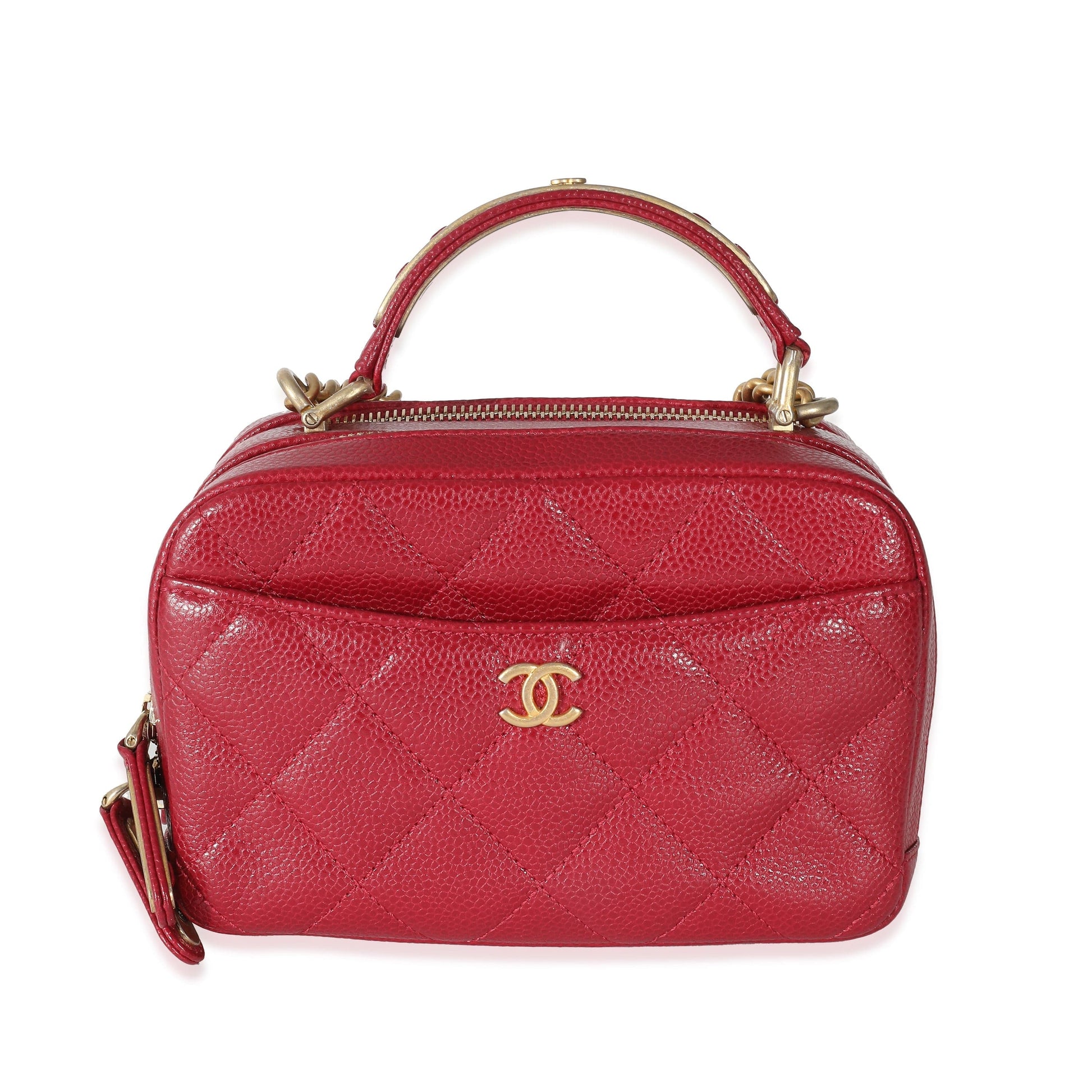 Chanel Red Quilted Caviar Carry Around Mini Bowling Bag