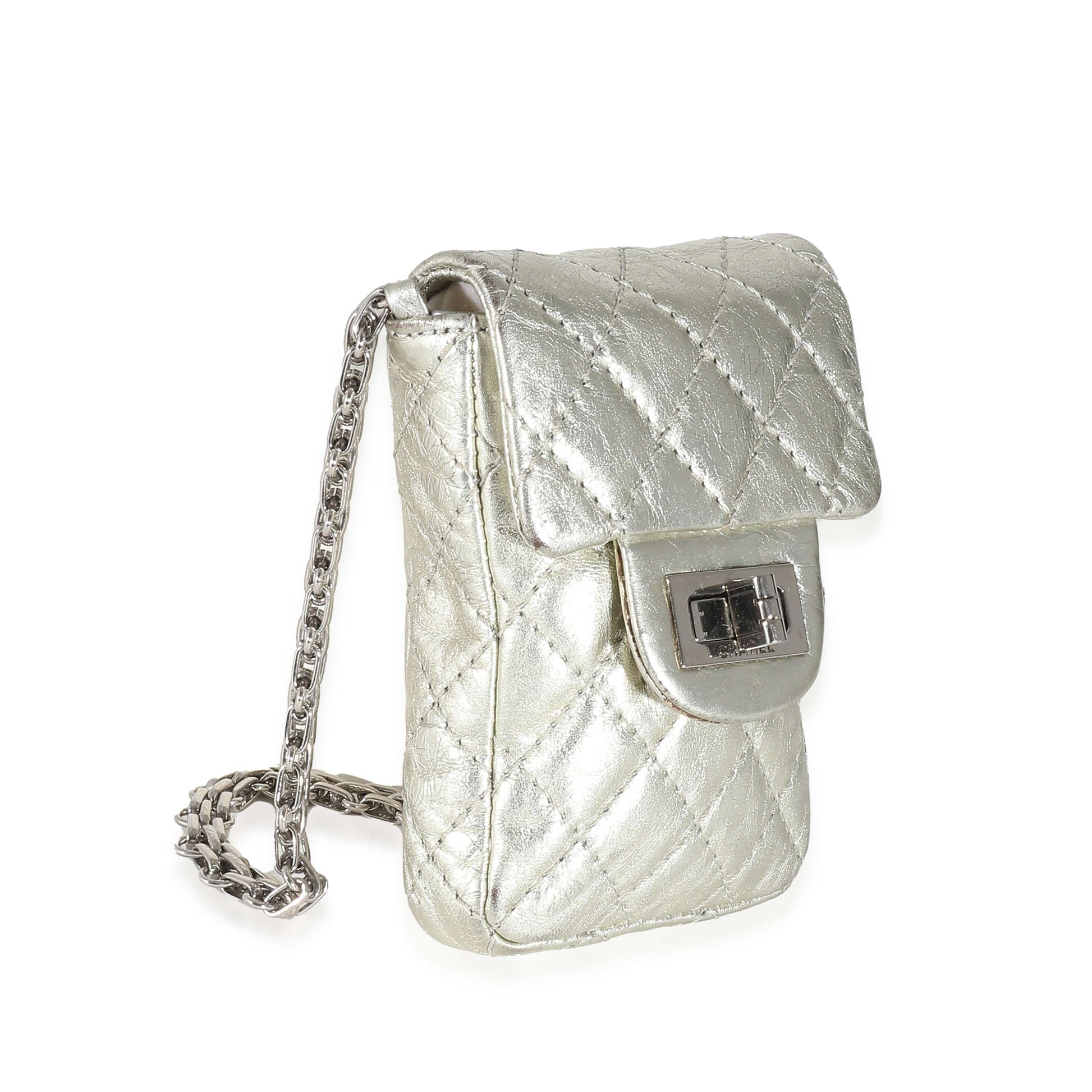 Chanel Silver Metallic Aged Calfskin Quilted 2.55 Reissue Phone Case