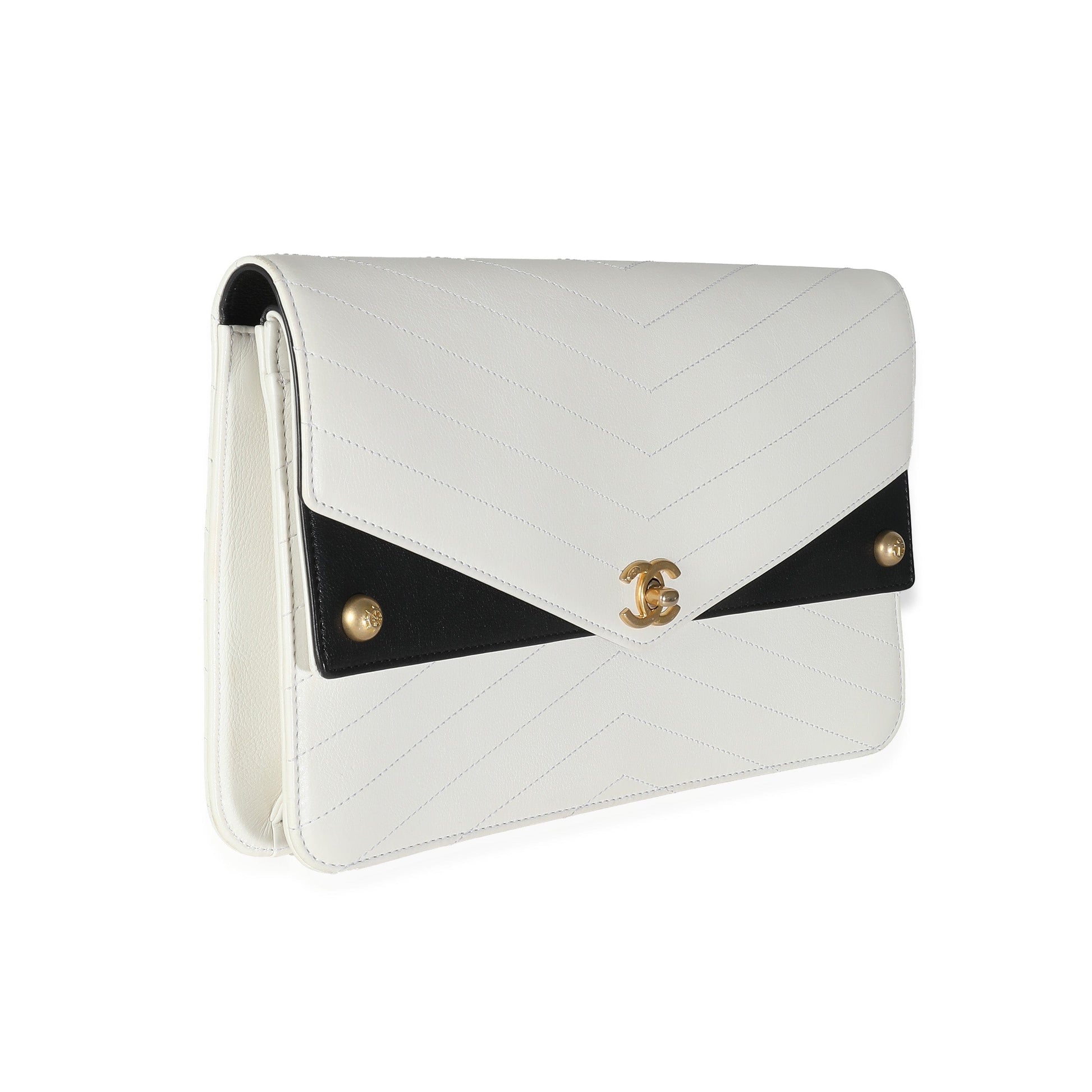Chanel White Chevron Calfskin Casual Trip Flap Clutch