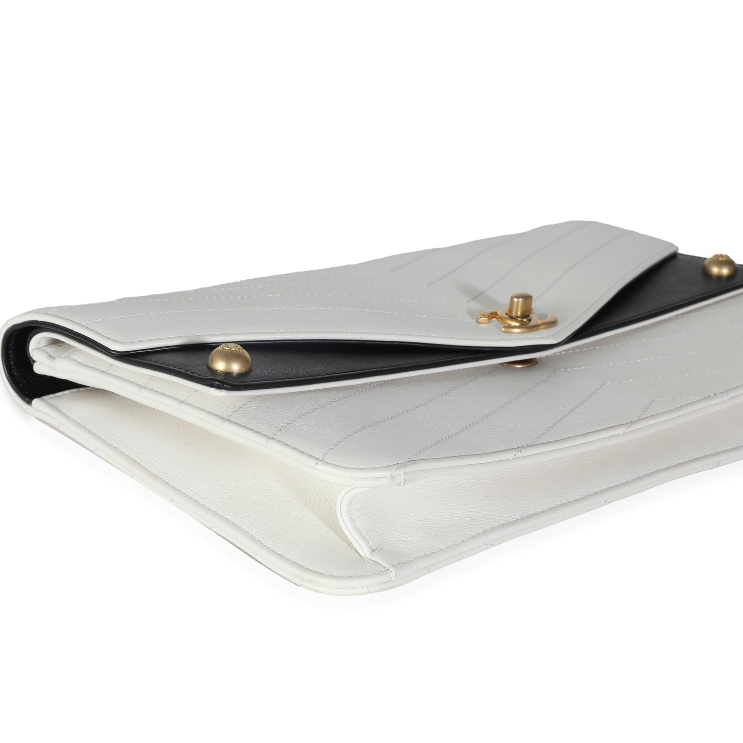 Chanel White Chevron Calfskin Casual Trip Flap Clutch