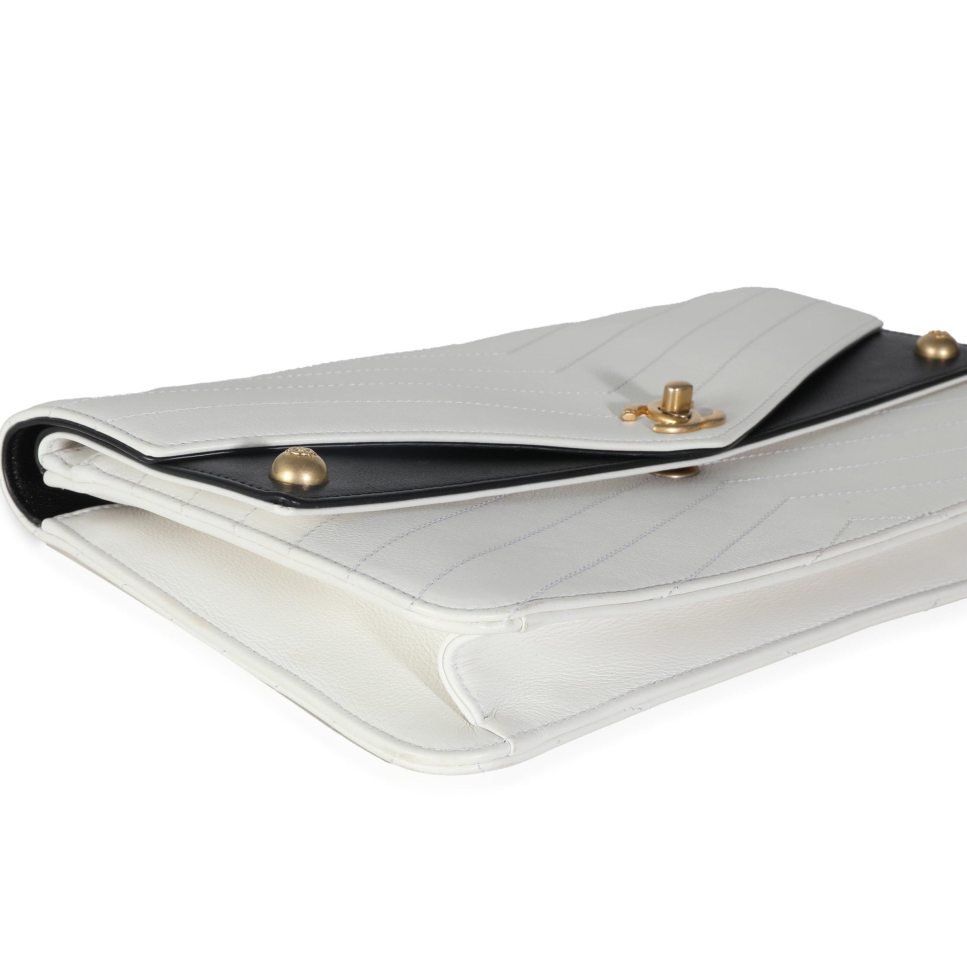 Chanel White Chevron Calfskin Casual Trip Flap Clutch