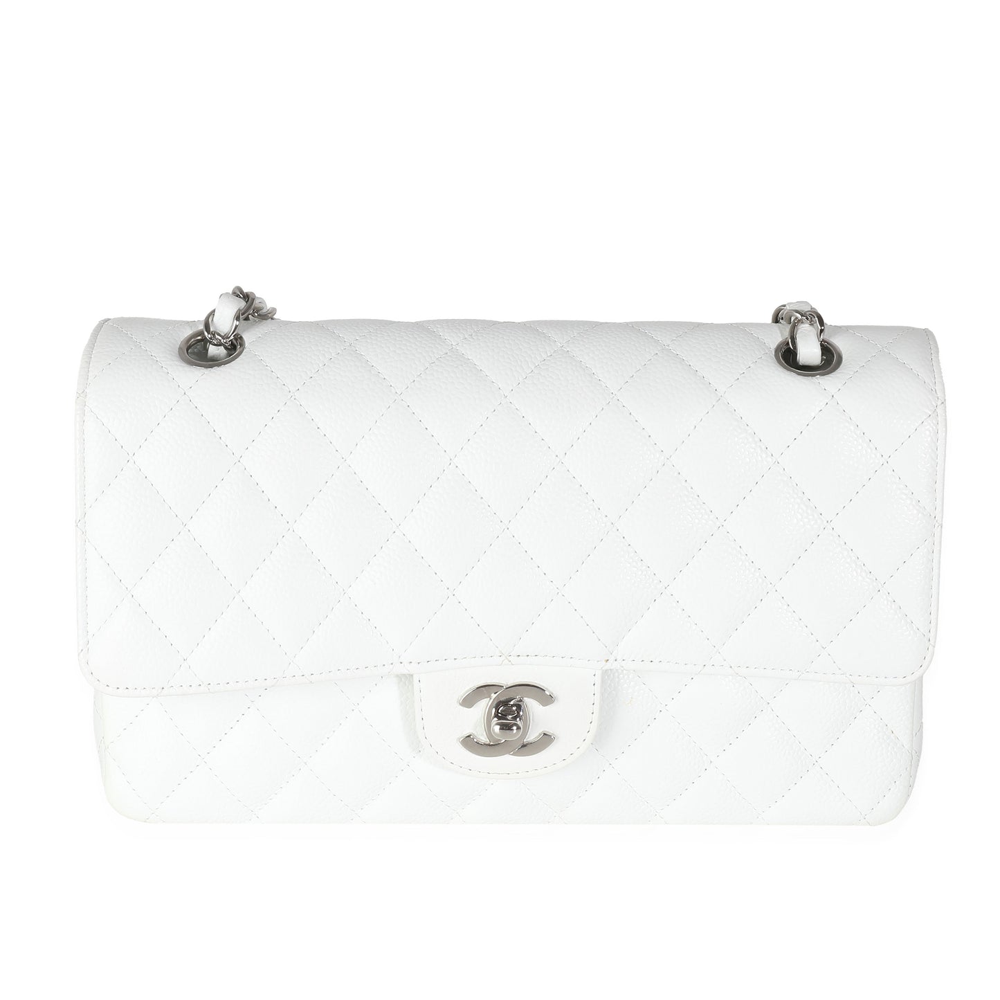 Chanel White Quilted Caviar Medium Classic Double Flap Bag