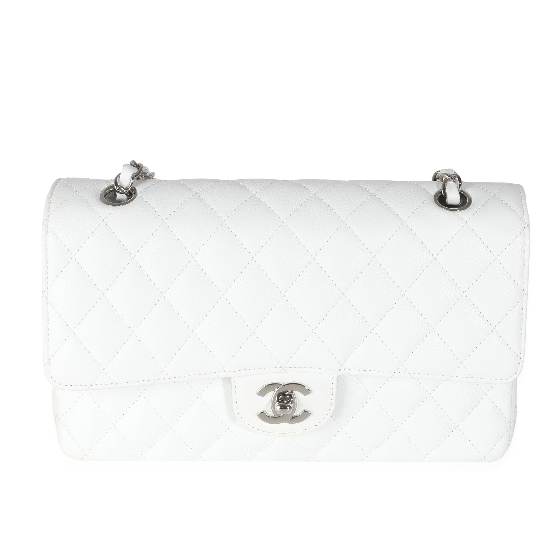 Chanel White Quilted Caviar Medium Classic Double Flap Bag