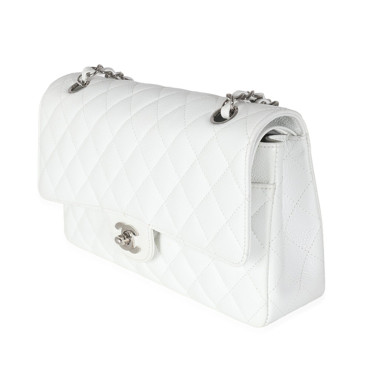 Chanel White Quilted Caviar Medium Classic Double Flap Bag