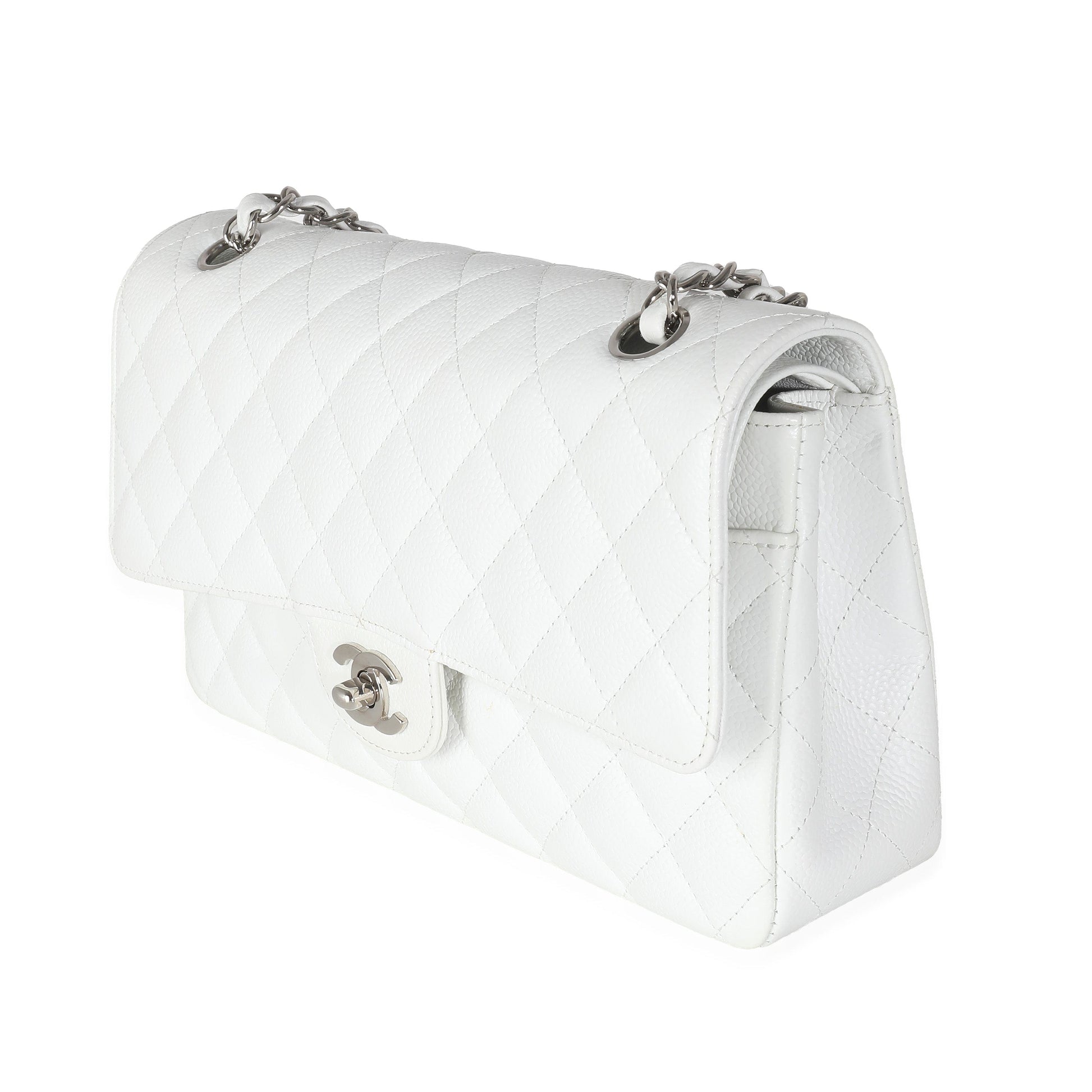 Chanel White Quilted Caviar Medium Classic Double Flap Bag