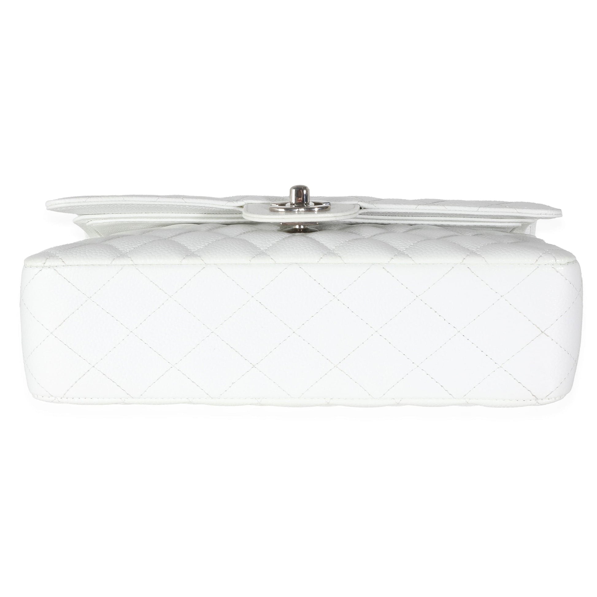 Chanel White Quilted Caviar Medium Classic Double Flap Bag