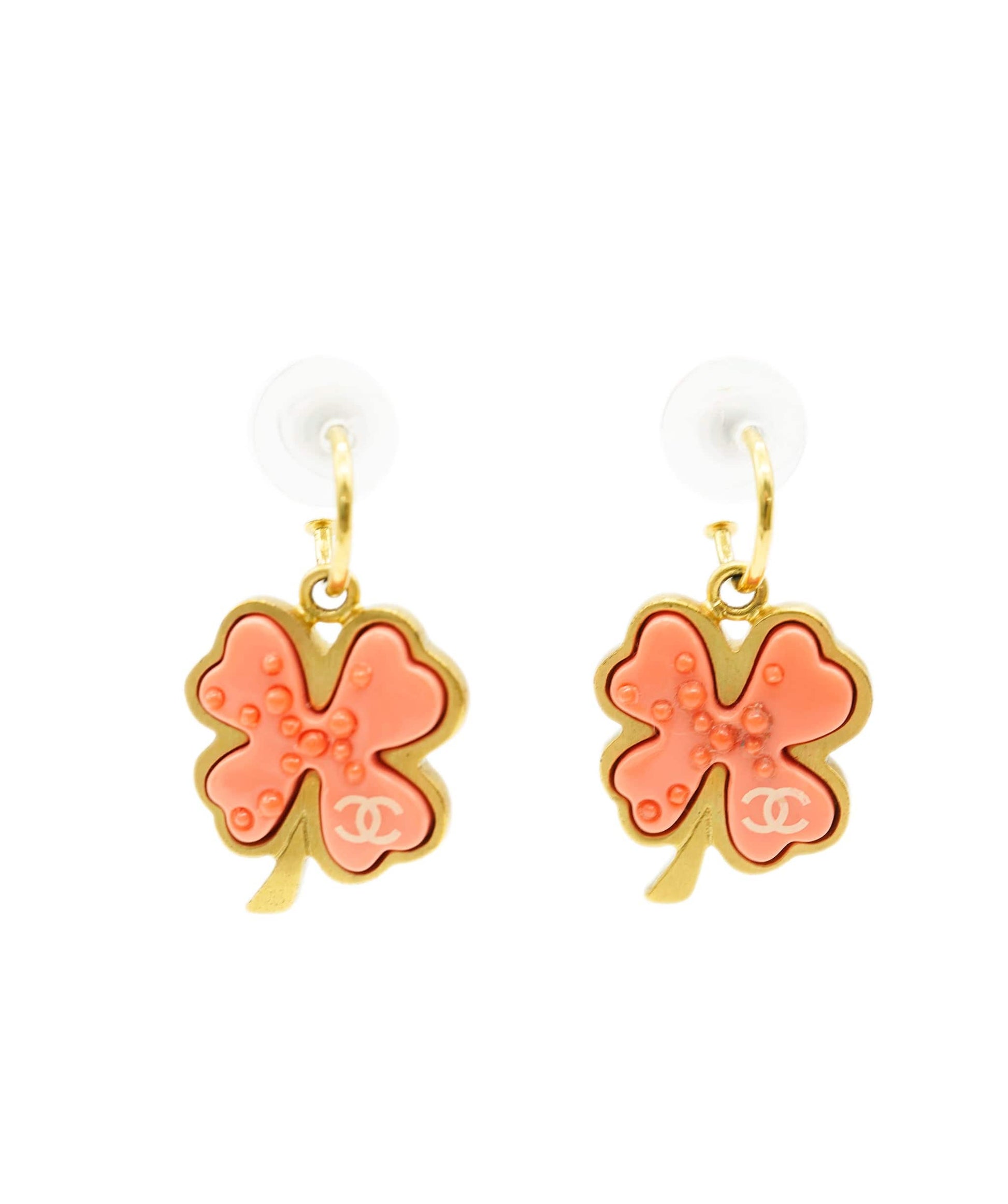 CHANEL 03P Pink Clover CC Hoop Drop Earrings DBXS2188