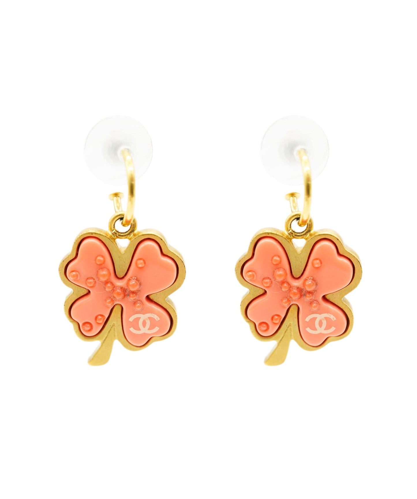 CHANEL 03P Pink Clover CC Hoop Drop Earrings DBXS2188