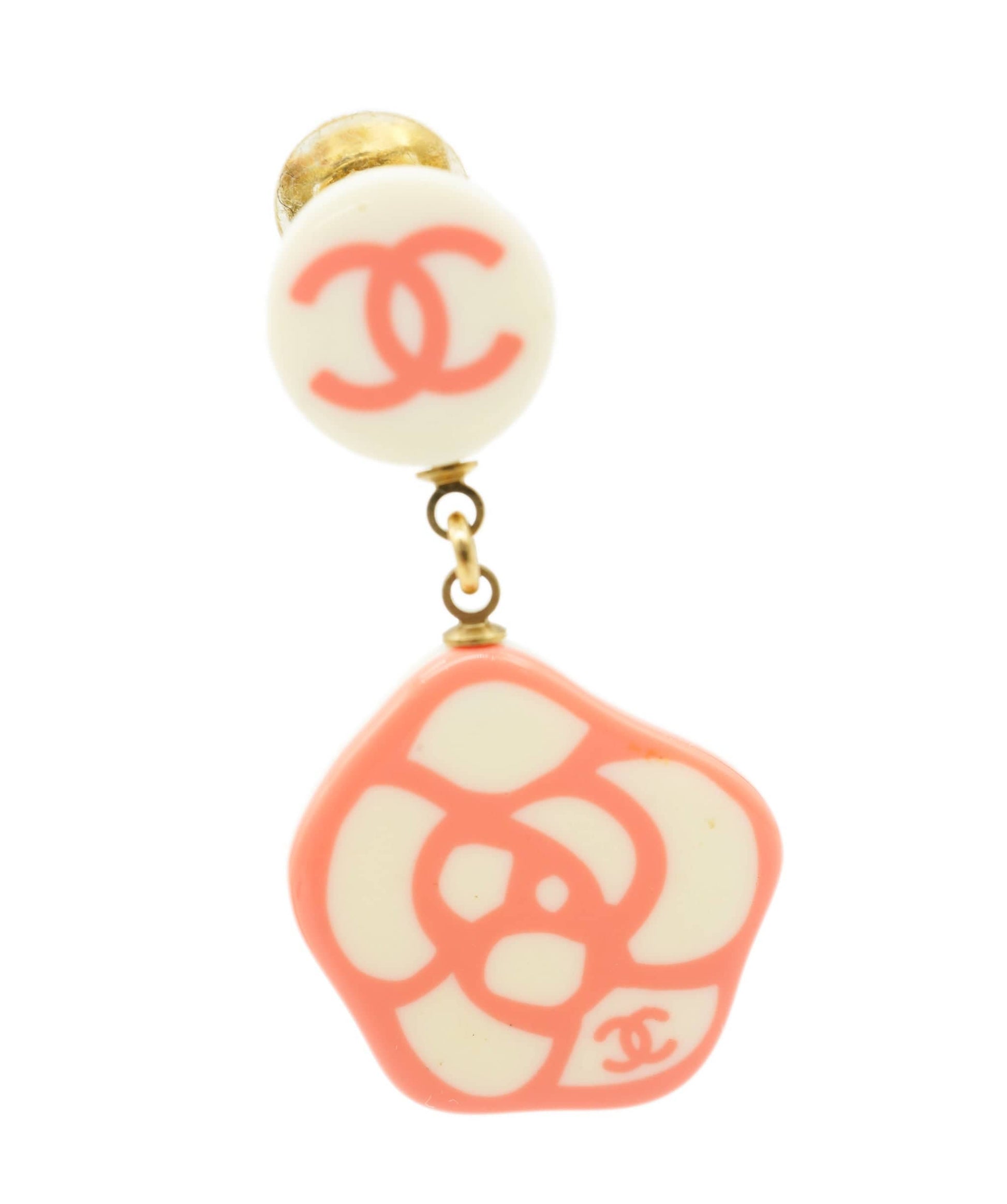 CHANEL 03P Pink & White CC Camelia Crop Clip-On Earrings DBXS2110