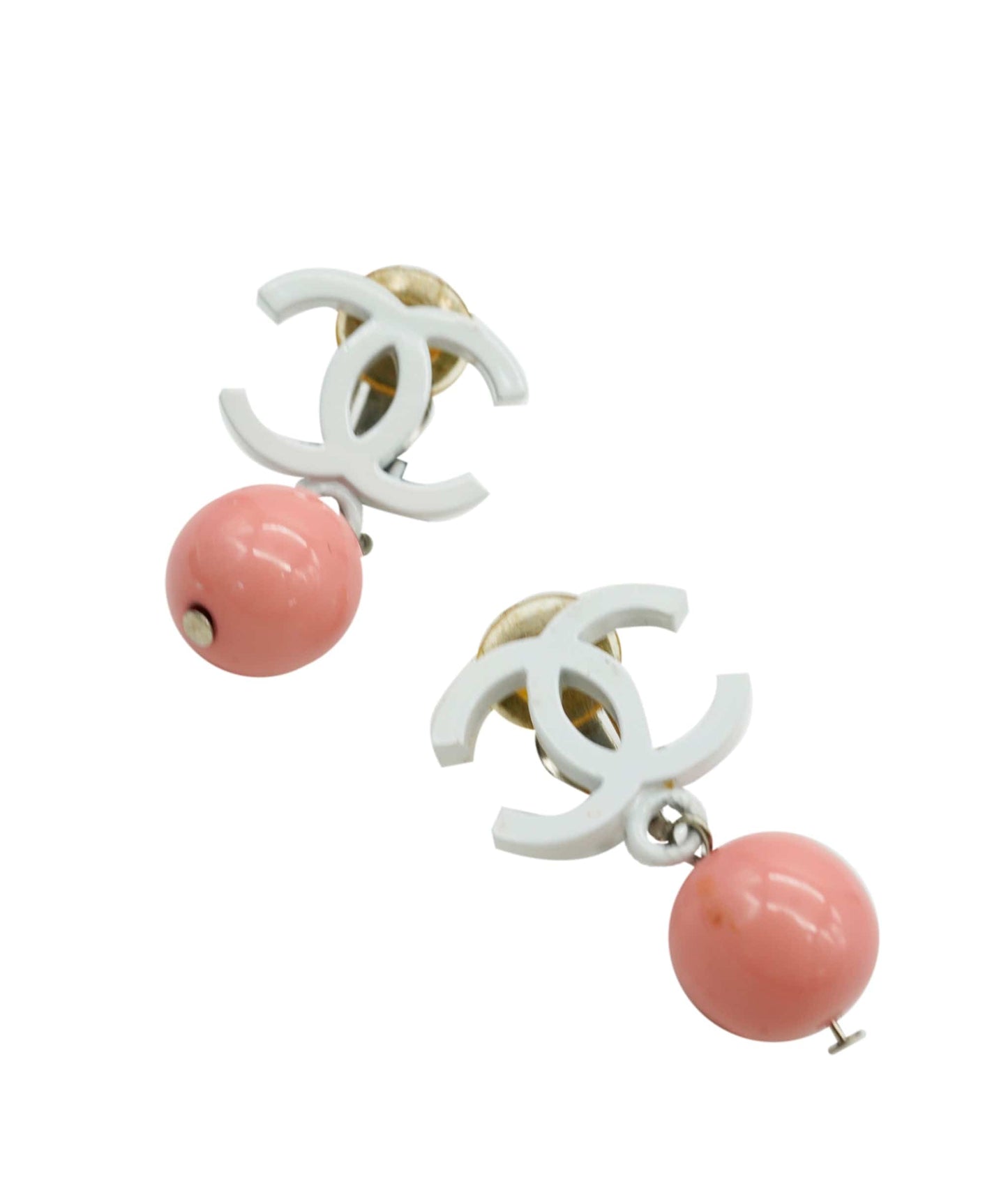 CHANEL 04C Pink & White CC Drop Clip-On Earrings DBXS2114