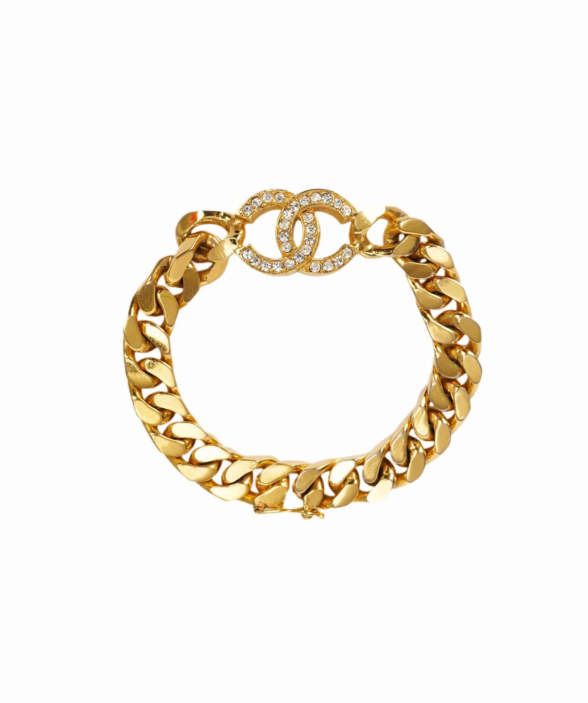 CHANEL COCO Mark Chain Bracelet metal Gold Tone CC Auth 83365 DBXS1643