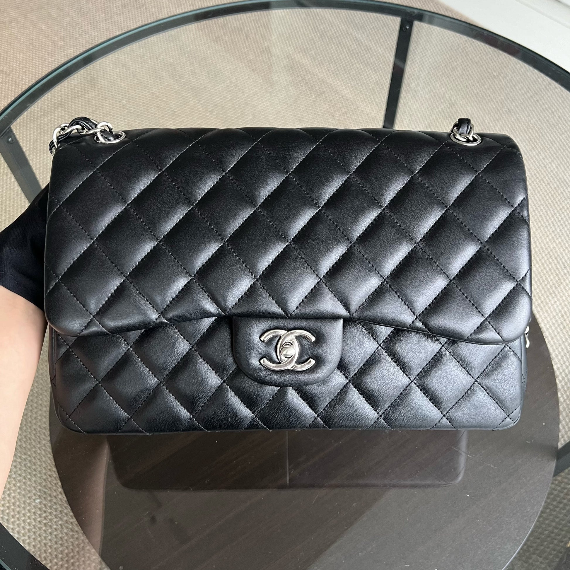 Chanel Classic Flap Jumbo - Double Flap Quilted Lambskin Black Silver Hardware