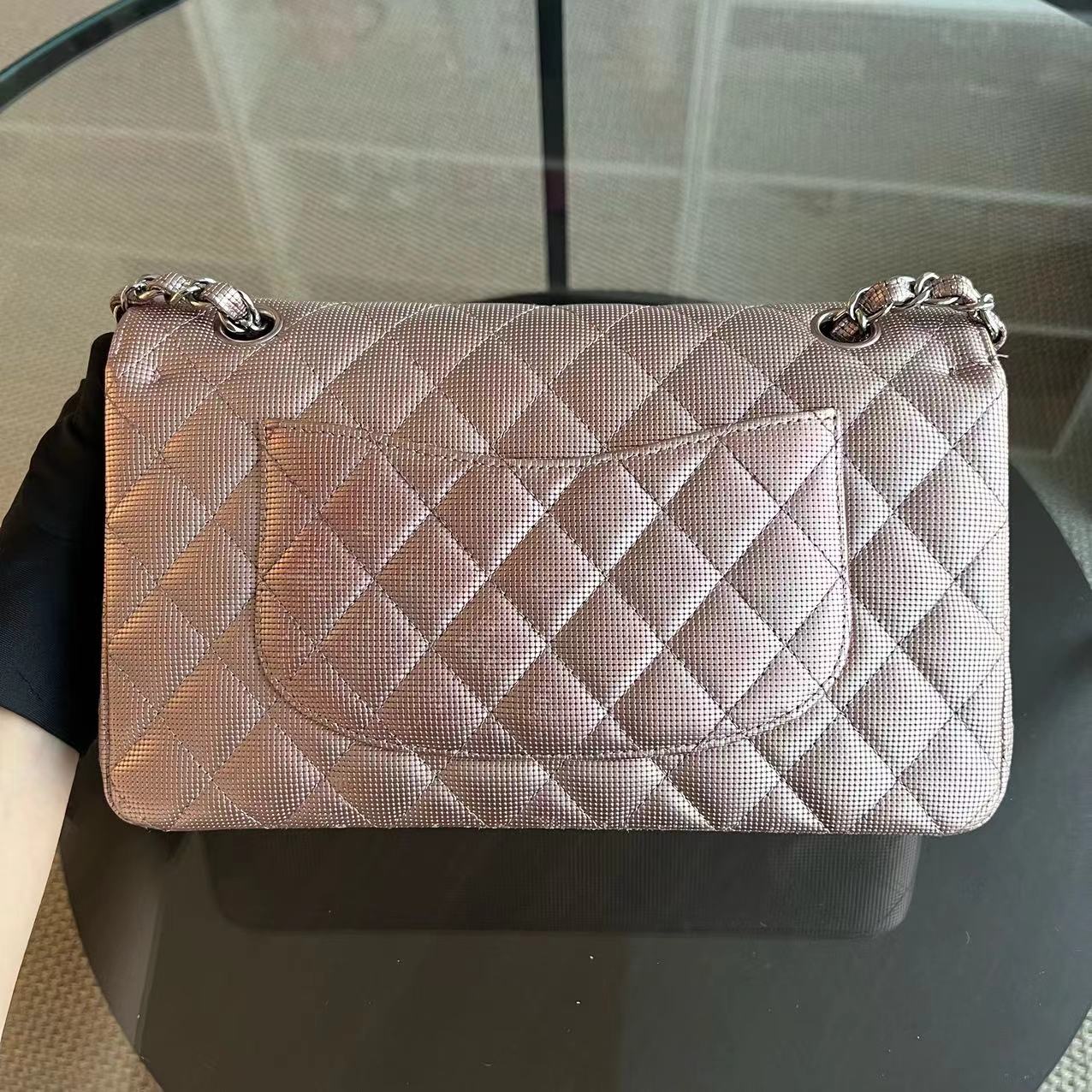 Chanel Calfskin Classic Flap Double Flap Metallic Pixelated Pixel Limited Edition Pink Silver Hardware No 21