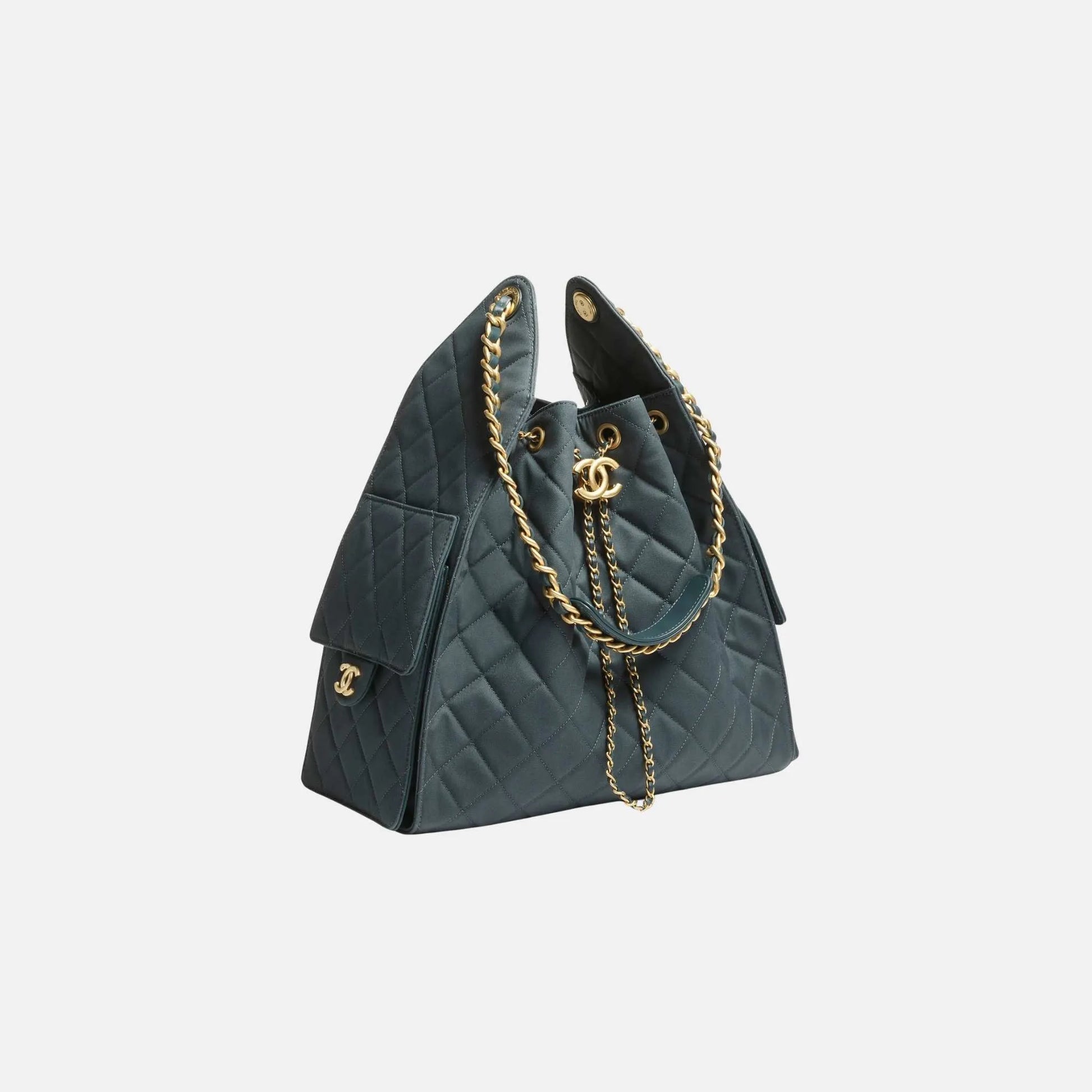 Chanel Medium 25 Bag in Dark Blue Canvas and Gold Metal