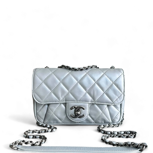 Chanel Mini Rectangular Flap - Plated Chain Seasonal Flap Quilted Calfskin Silver SHW No 21