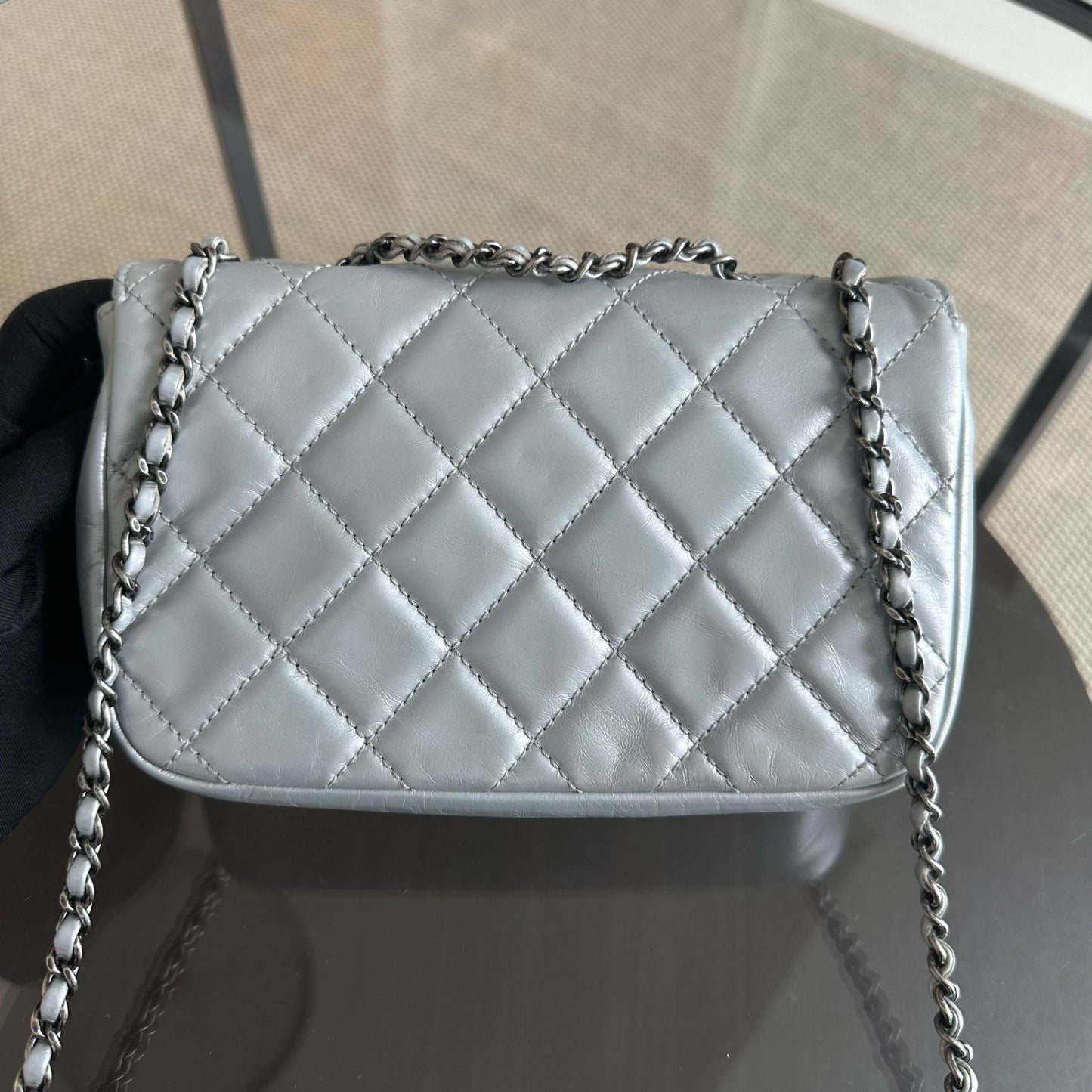 Chanel Mini Rectangular Flap - Plated Chain Seasonal Flap Quilted Calfskin Silver SHW No 21