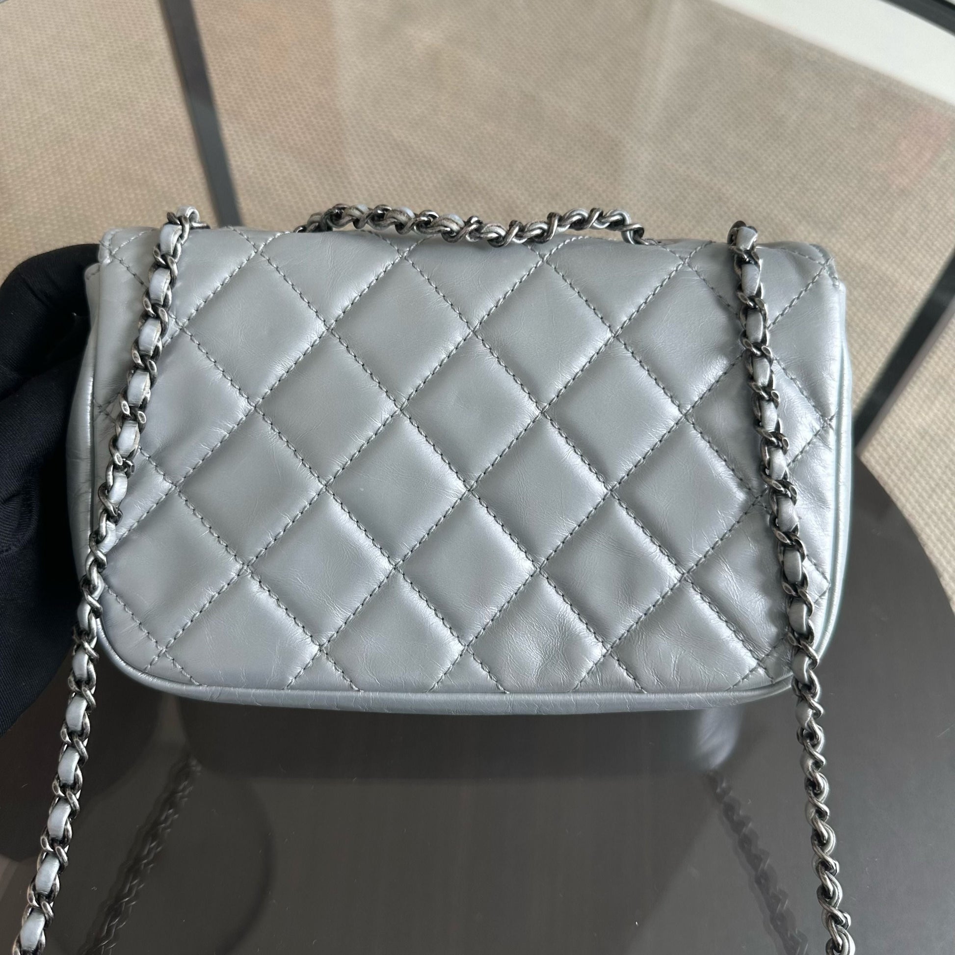 Chanel Mini Rectangular Flap - Plated Chain Seasonal Flap Quilted Calfskin Silver SHW No 21