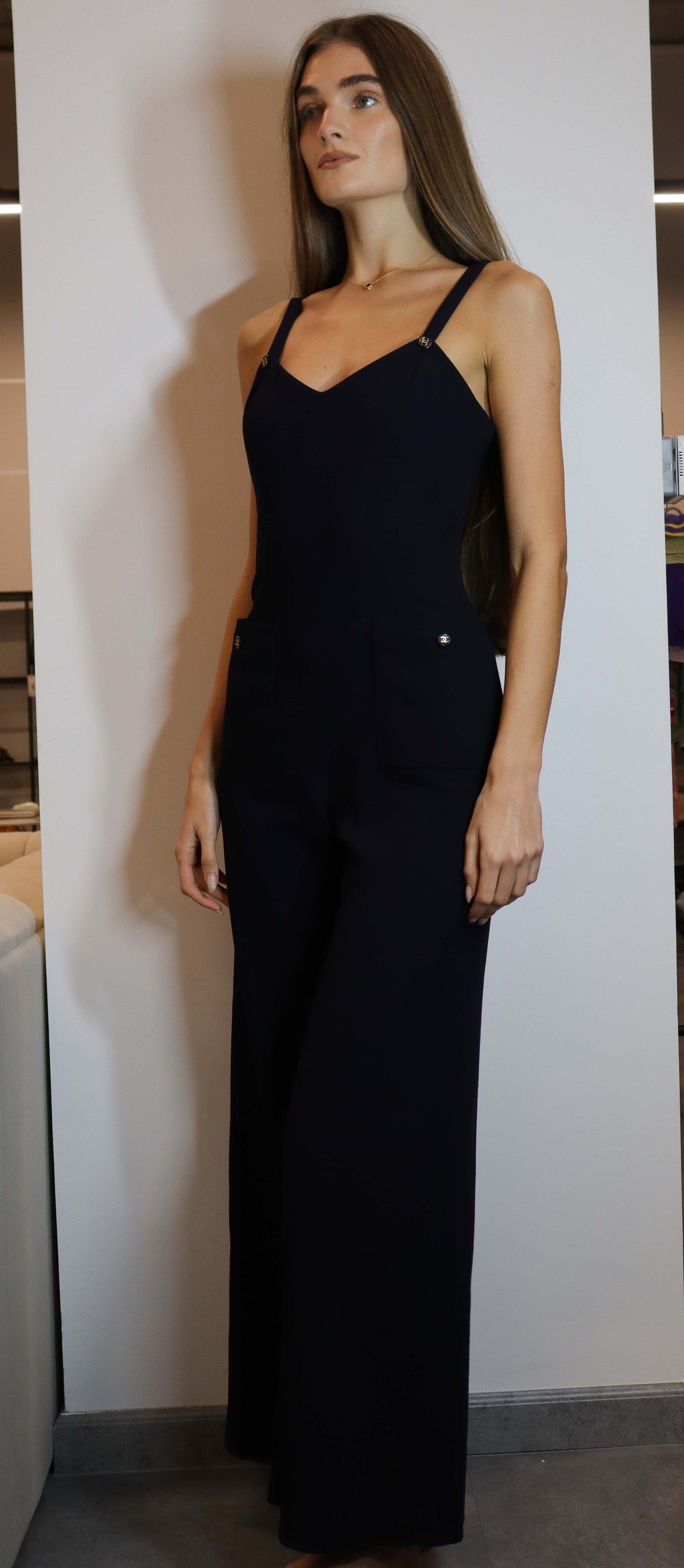 Chanel Logo Gold Button Jumpsuit NAvy DXBS1991