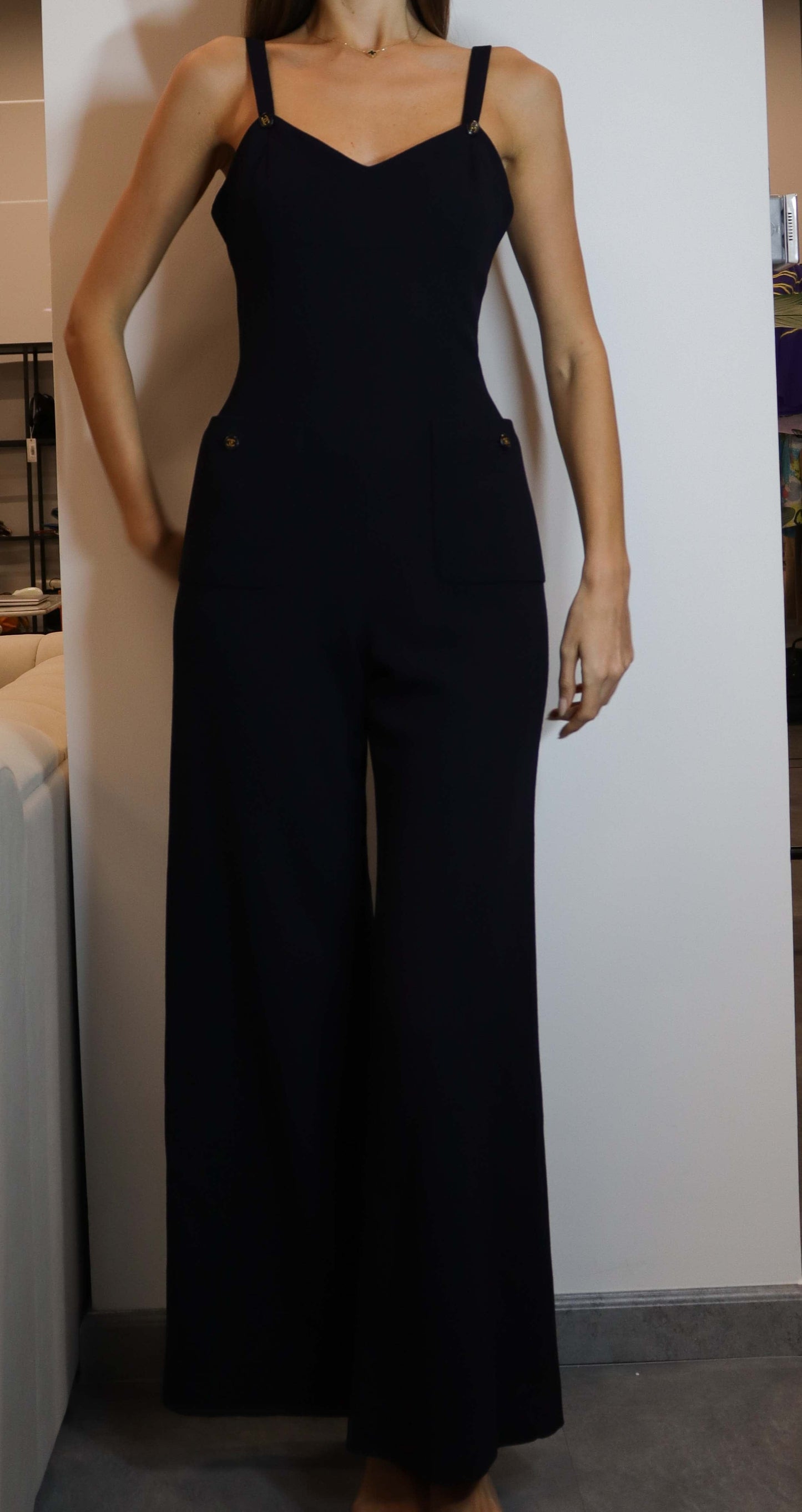 Chanel Logo Gold Button Jumpsuit NAvy DXBS1991