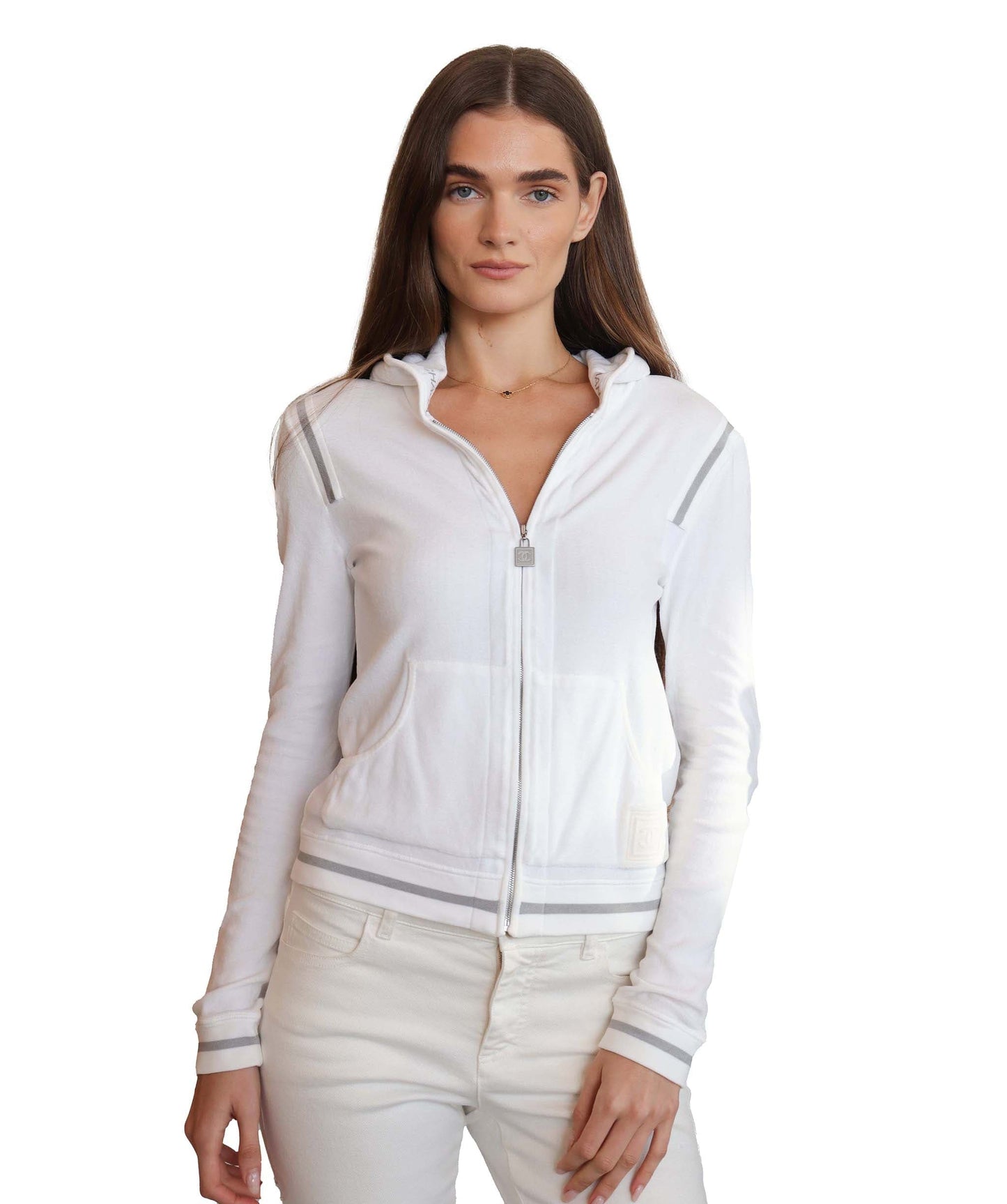 Chanel Sport Logo Zipped Hoodie White Gray cotton DXBS2009