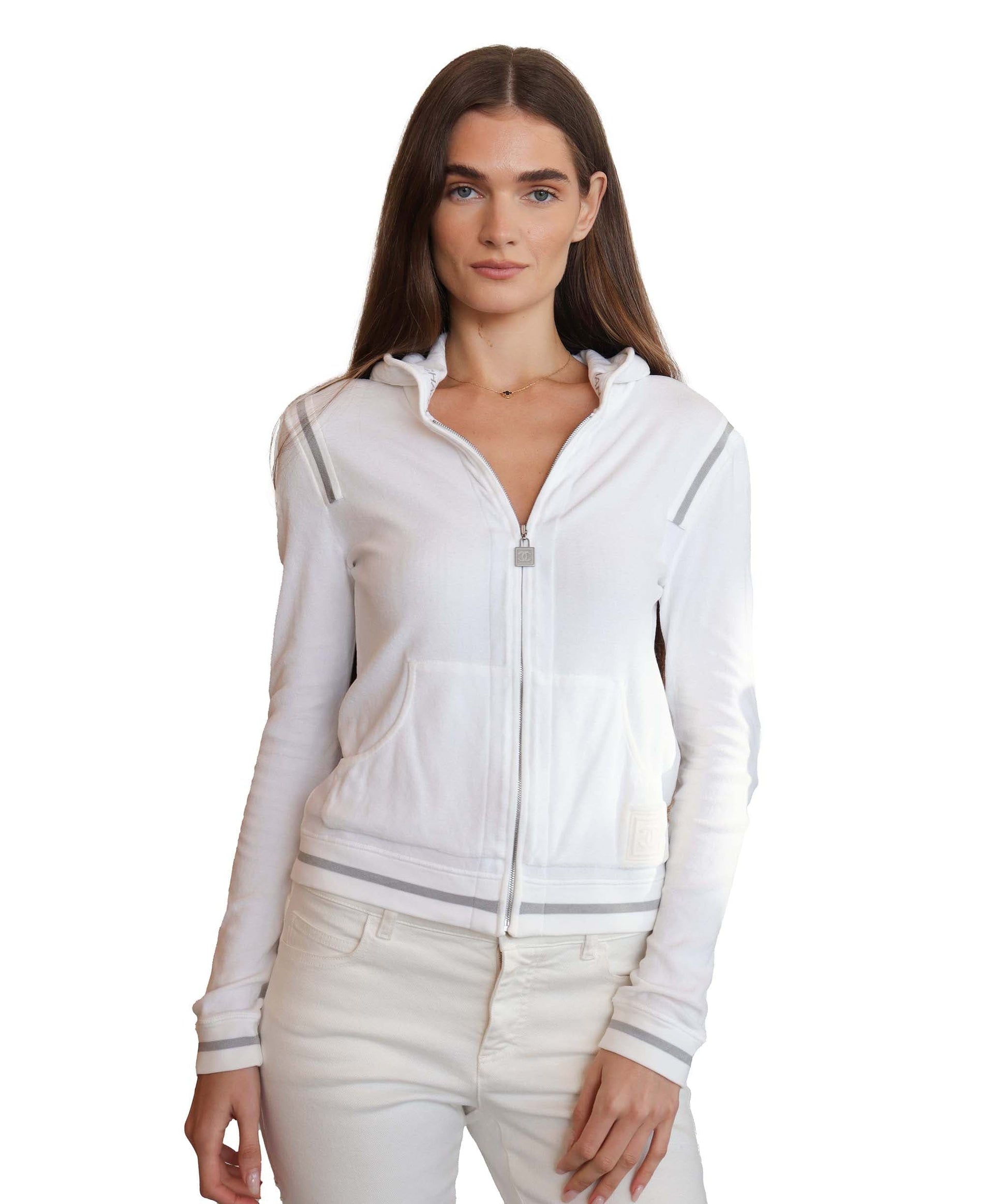 Chanel Sport Logo Zipped Hoodie White Gray cotton DXBS2009