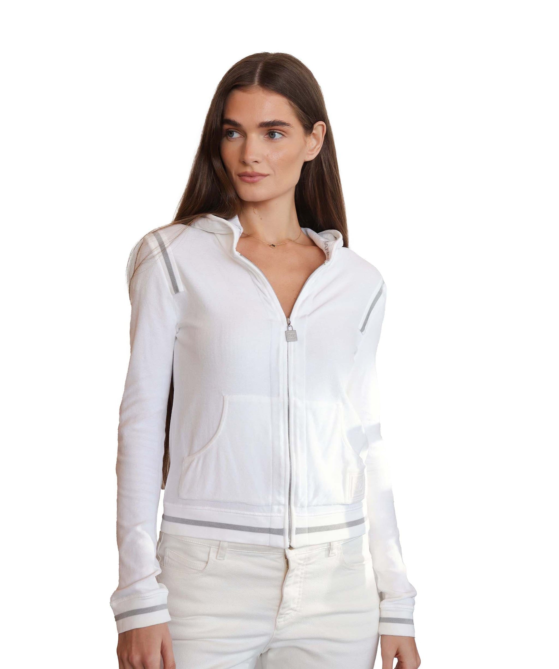 Chanel Sport Logo Zipped Hoodie White Gray cotton DXBS2009