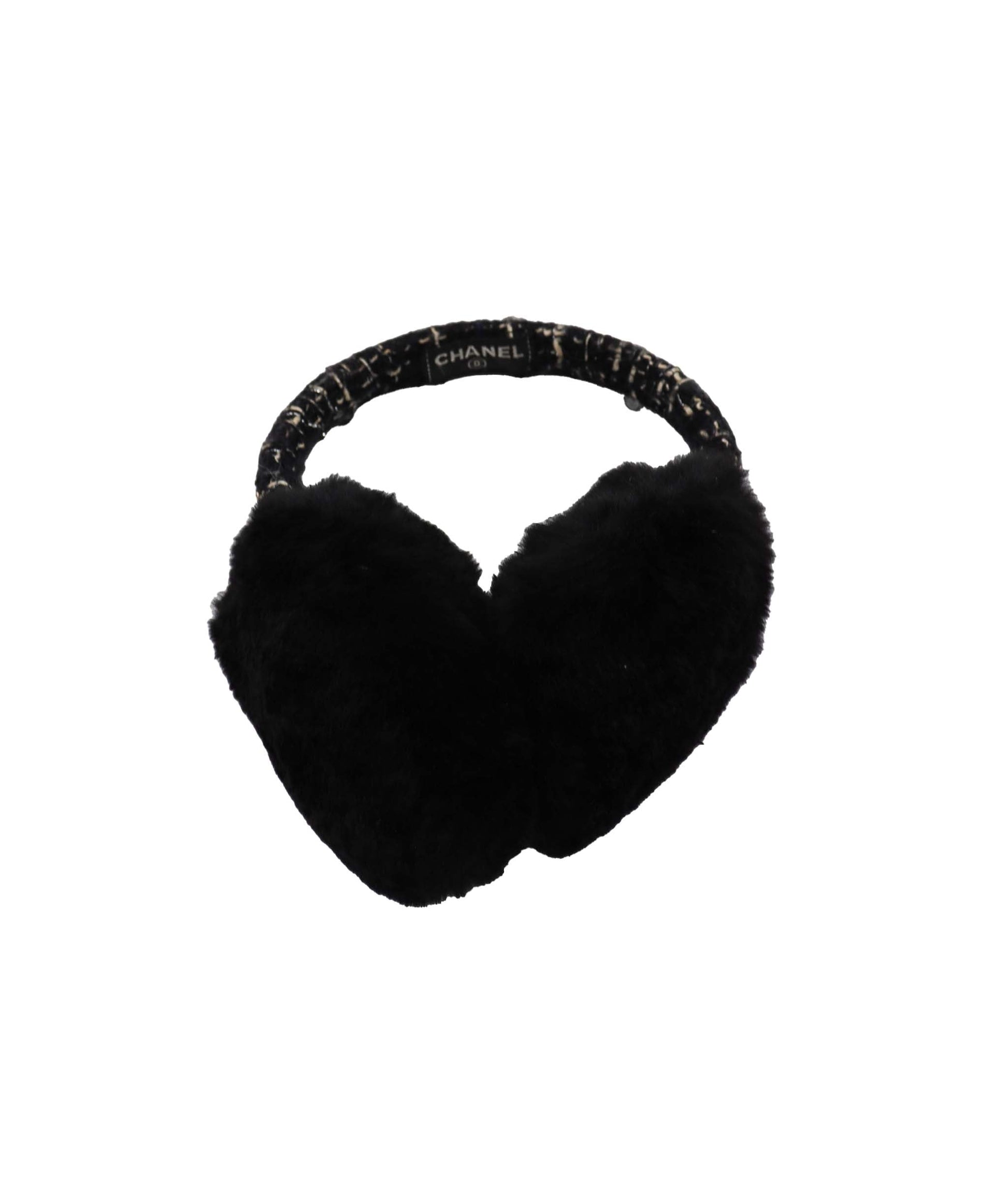 Damaged*Chanel Tweed & Fur Earmuffs Black DXBS1977