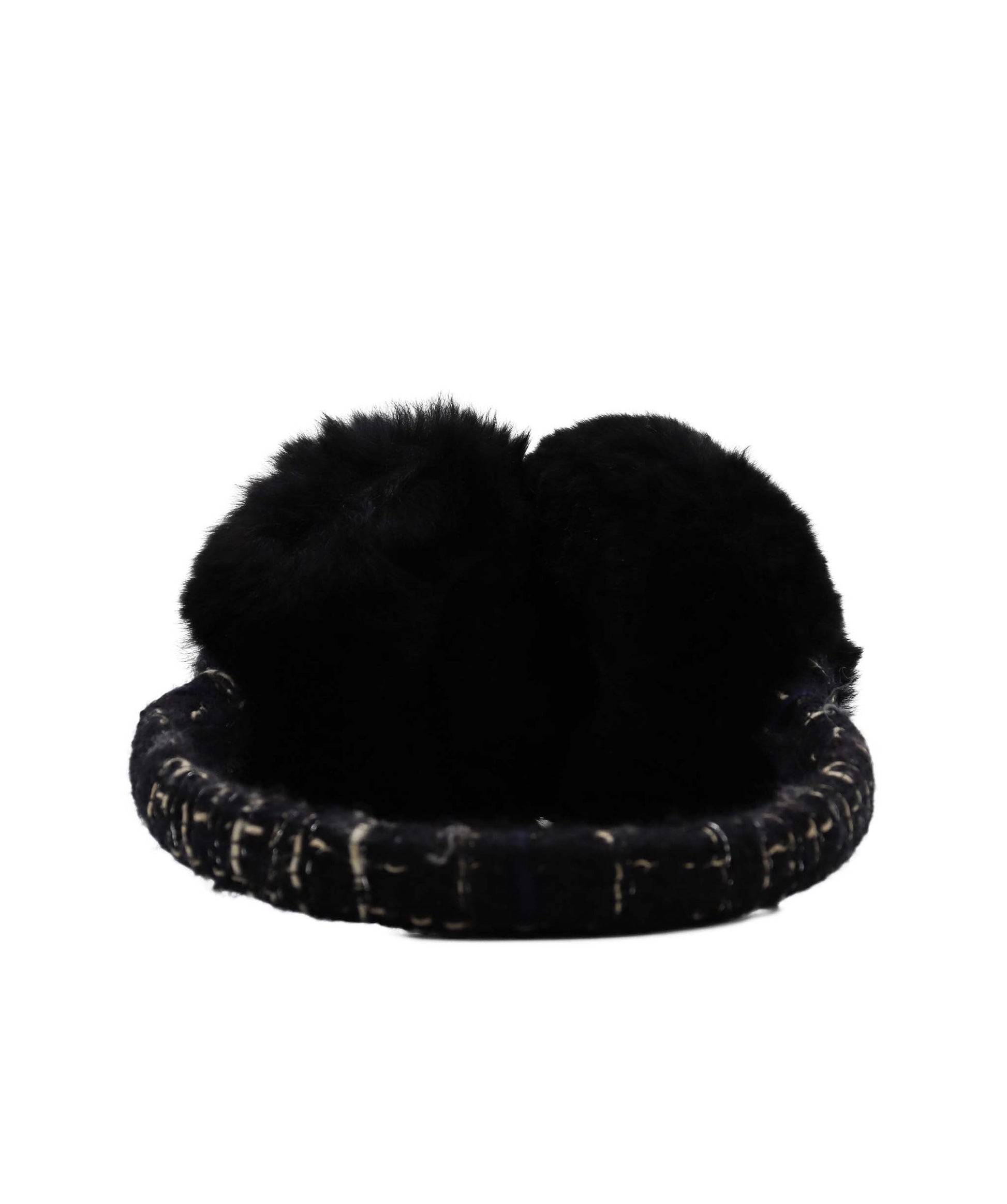 Damaged*Chanel Tweed & Fur Earmuffs Black DXBS1977