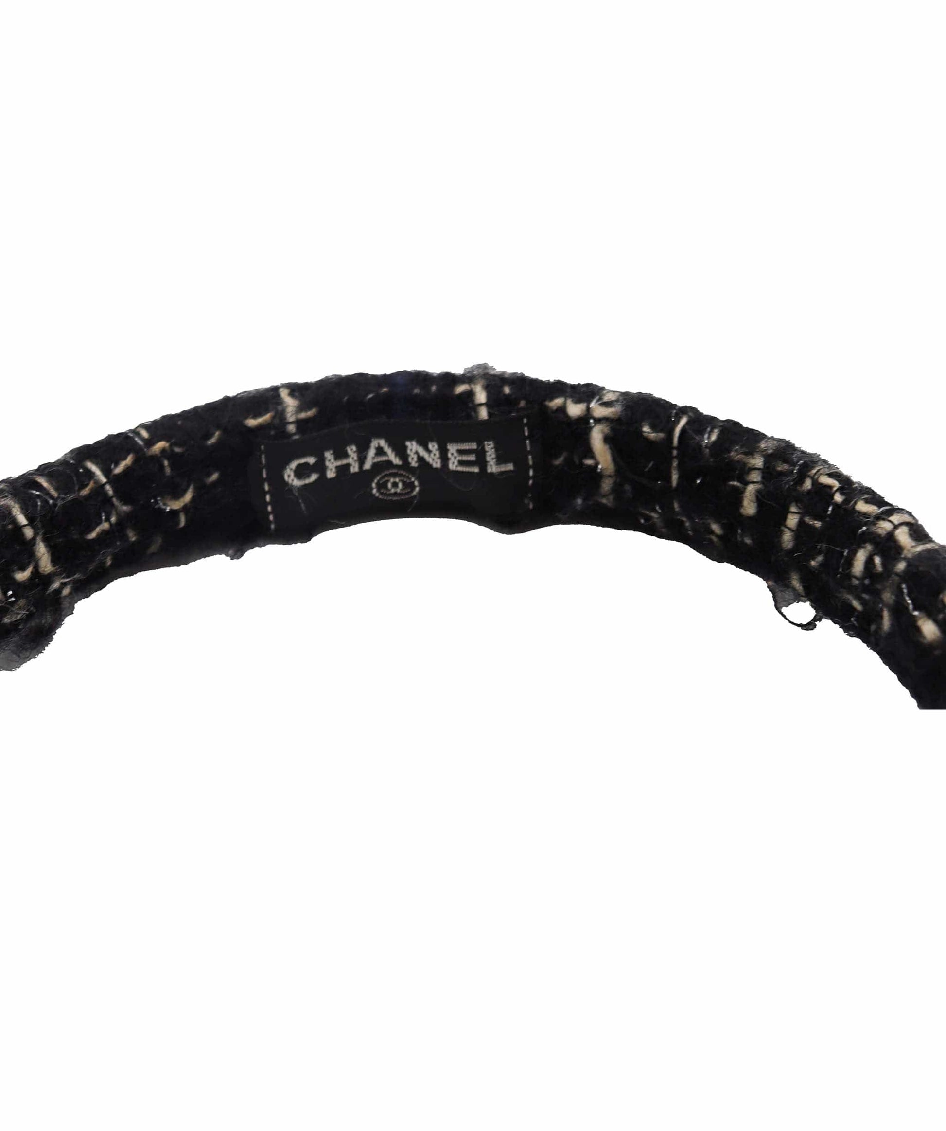 Damaged*Chanel Tweed & Fur Earmuffs Black DXBS1977