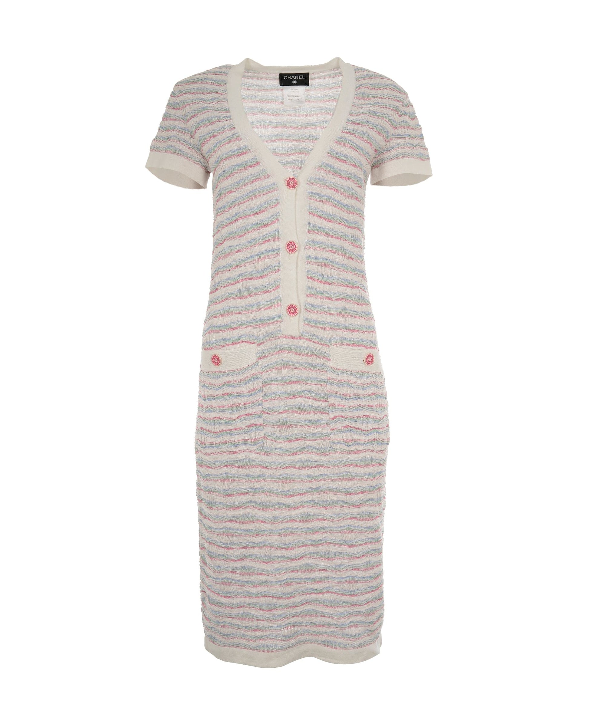 Chanel 16C Multicolour Cotton Button Short Sleeve Stripe Dress ALC1833
