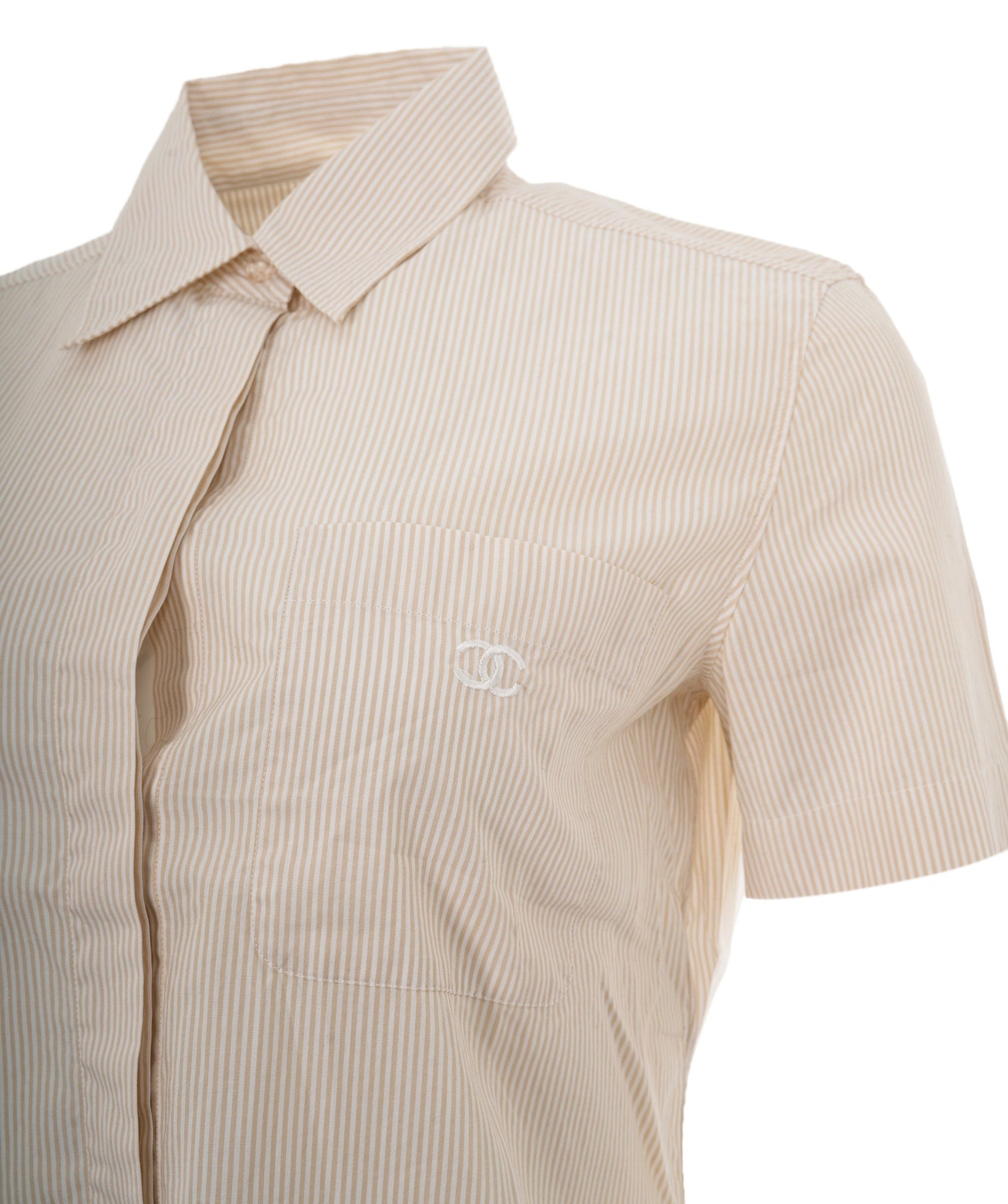 Chanel Beige Pinstripe CC shirt ALC1176