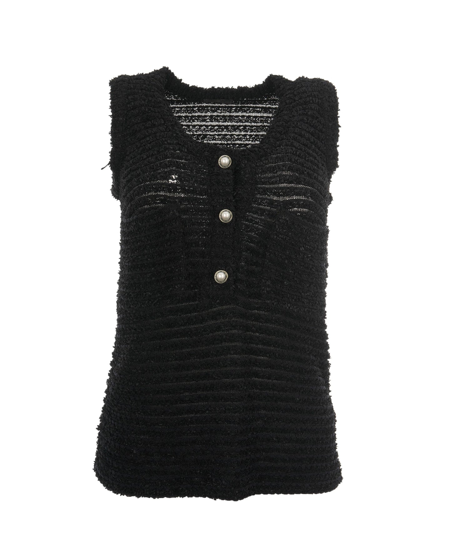 Chanel black boucle tank top with pearl buttons  AVC2119