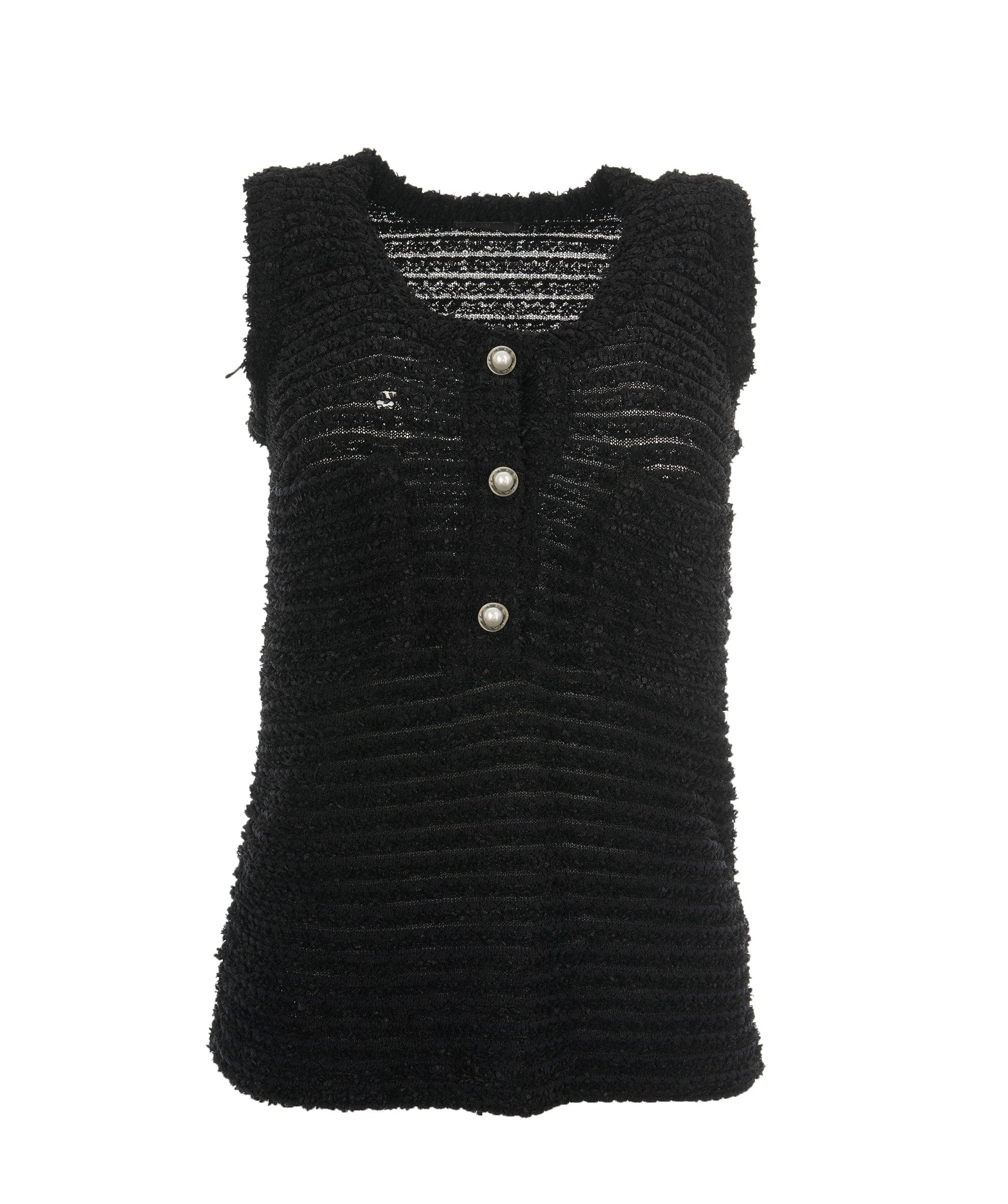Chanel black boucle tank top with pearl buttons  AVC2119