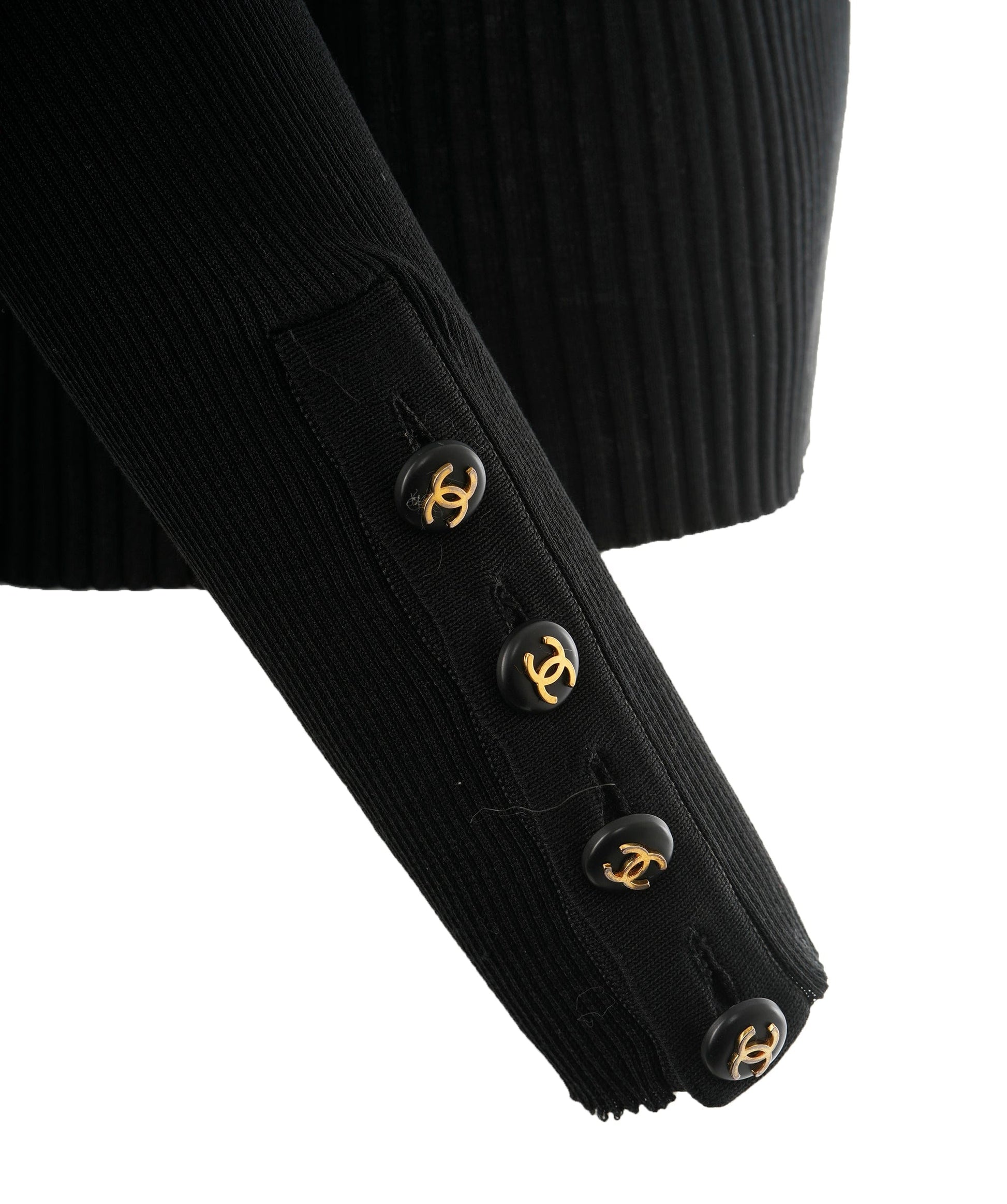 Chanel Black Ribbed Knit CC Long Sleeve Sweater ALC1906