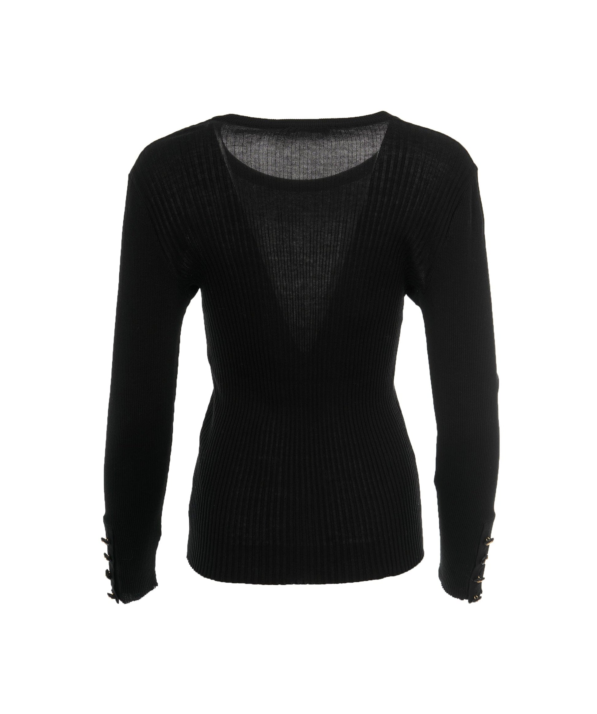 Chanel Black Ribbed Knit CC Long Sleeve Sweater ALC1906