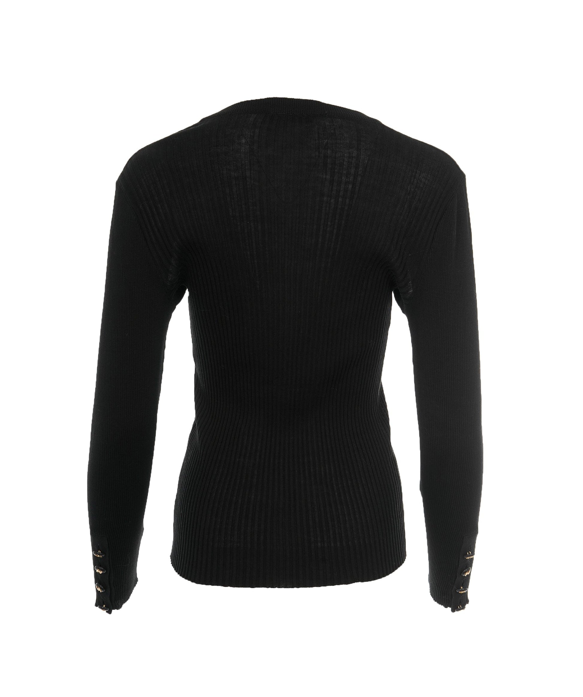 Chanel Black Ribbed Knit CC Long Sleeve Sweater ALC1906