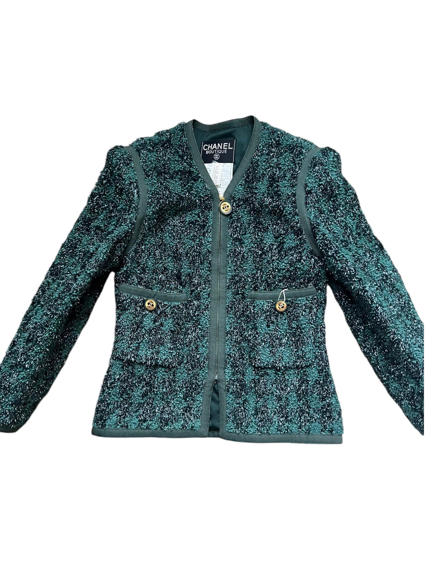 Chanel Glitter Tweed Jacket Green DXBS0561