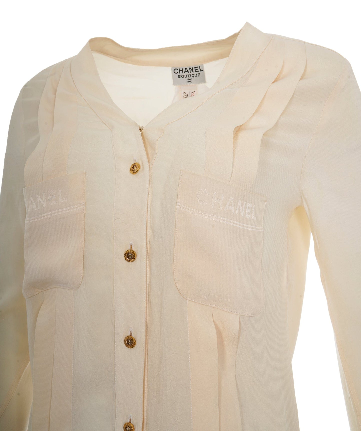 Chanel V neck shirt Cream with CC buttons ALC1174
