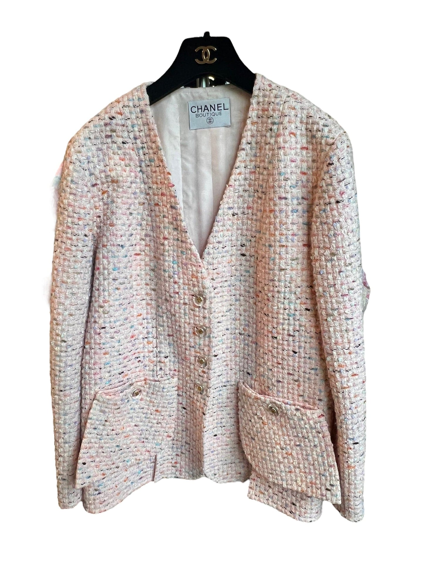 RARE 94P CHANEL BOUTIQUE TWEED CC LOGO BUTTONS JACKET BLAZER DXBK0003