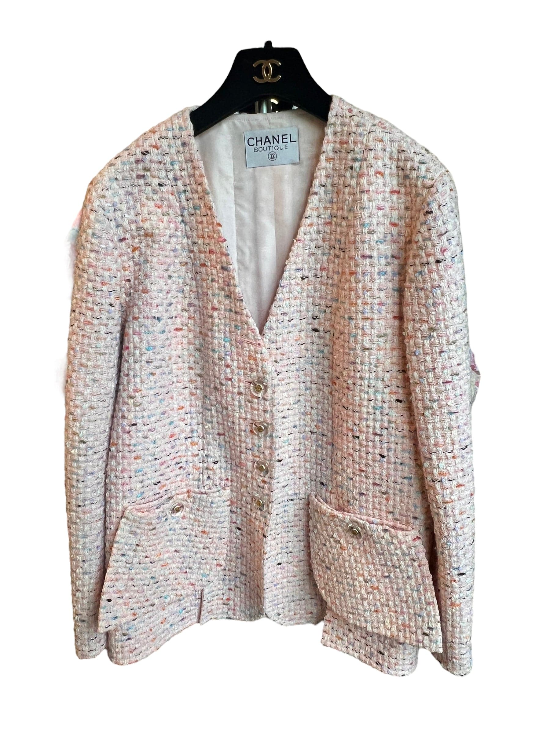 RARE 94P CHANEL BOUTIQUE TWEED CC LOGO BUTTONS JACKET BLAZER DXBK0003