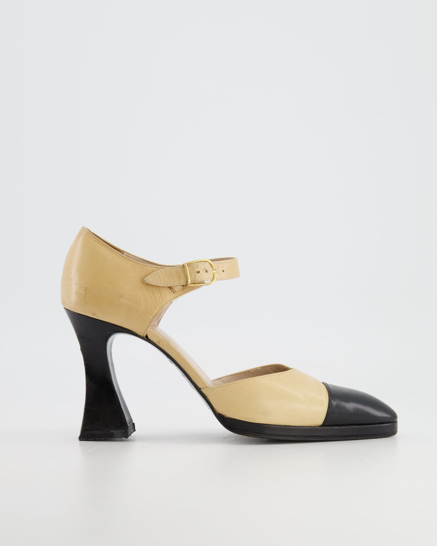 Chanel Beige and Black Ankle-Strap Pump Heels Size EU 37 RRP £950