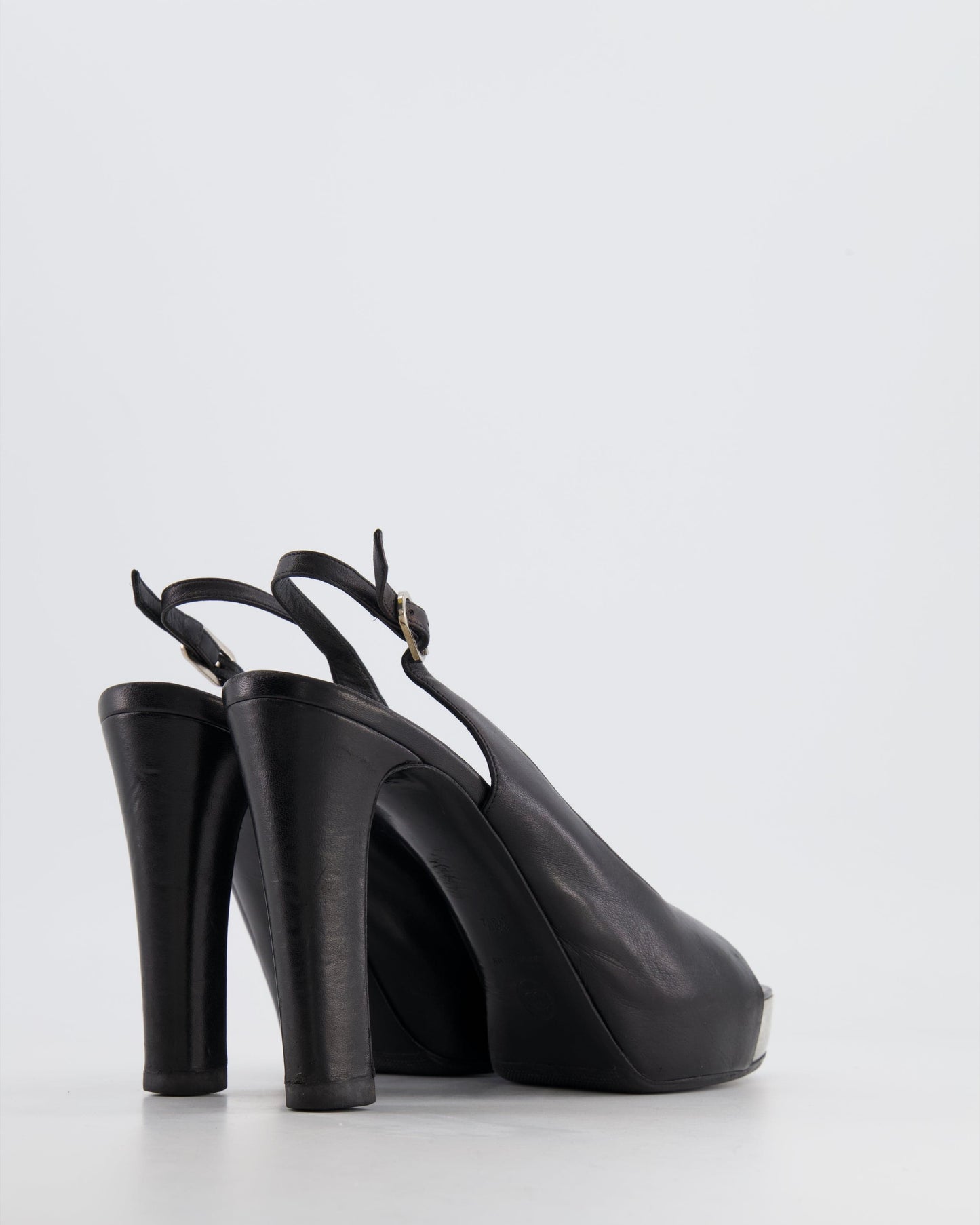 Chanel Black Matte Leather Pumps with Silver Logo Detail Size EU 38.5