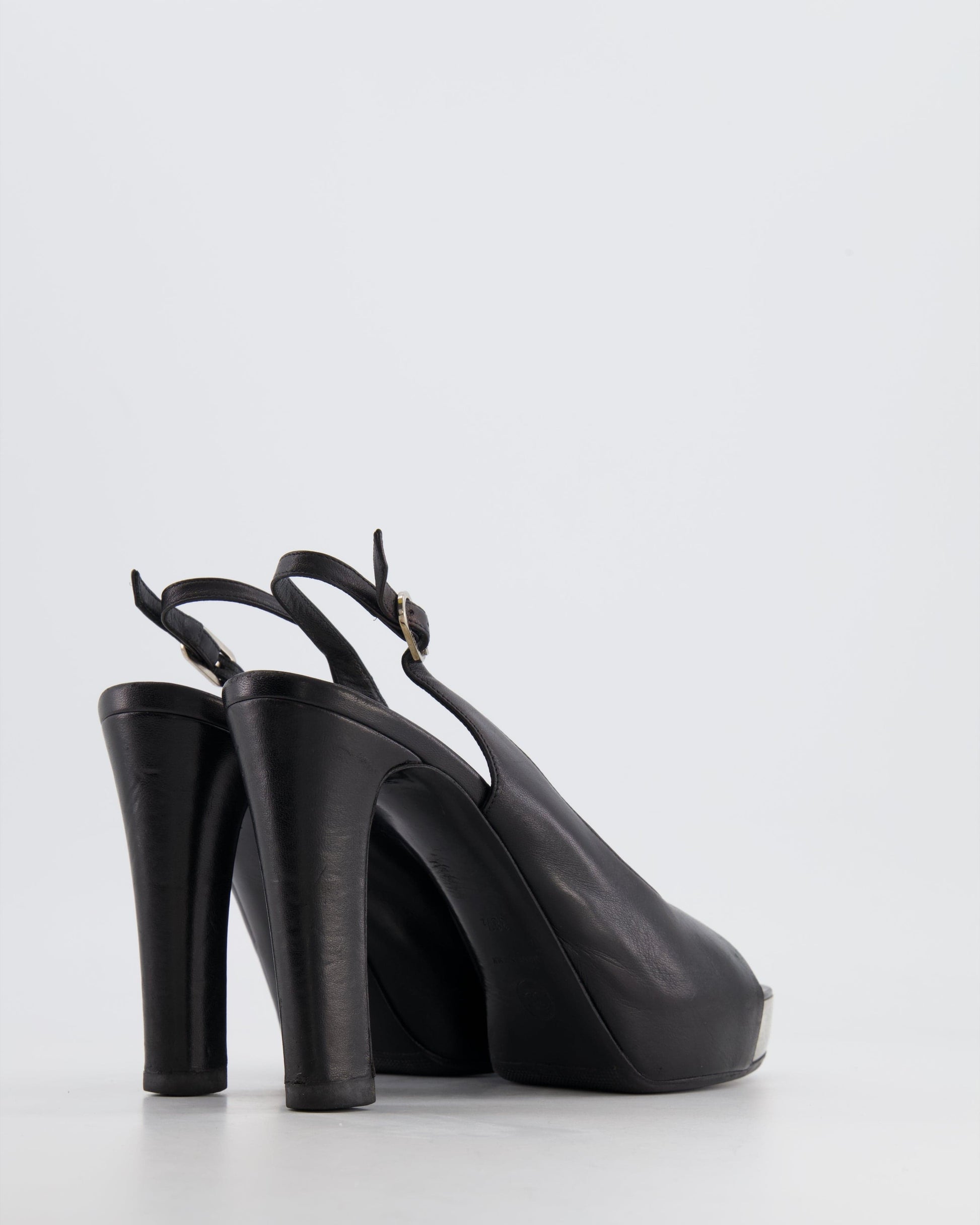 Chanel Black Matte Leather Pumps with Silver Logo Detail Size EU 38.5