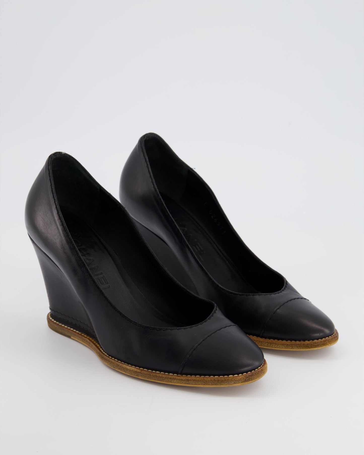Chanel Black Wedges with Wooden Sole Detail Size EU 36