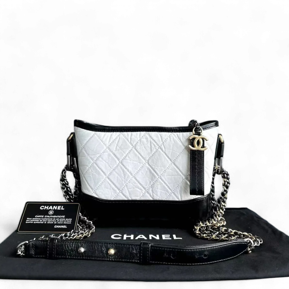 Chanel Small Gabrielle Hobo Calfskin Two-tone Hardware Quilted Black Hobo Bag